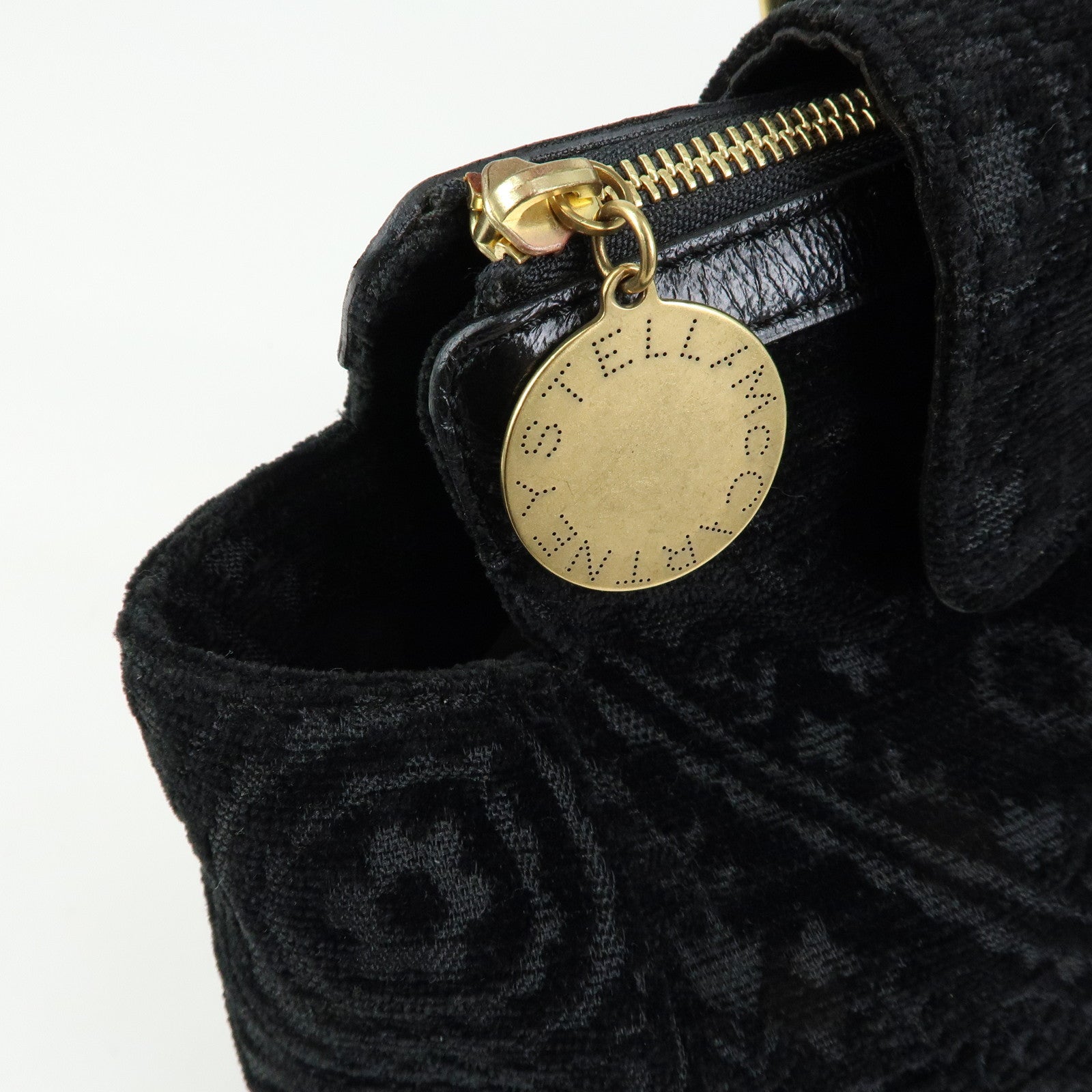 STELLA MCCARTNEY Canvas Leather Tote Hand Bag Paisley Pattern Black