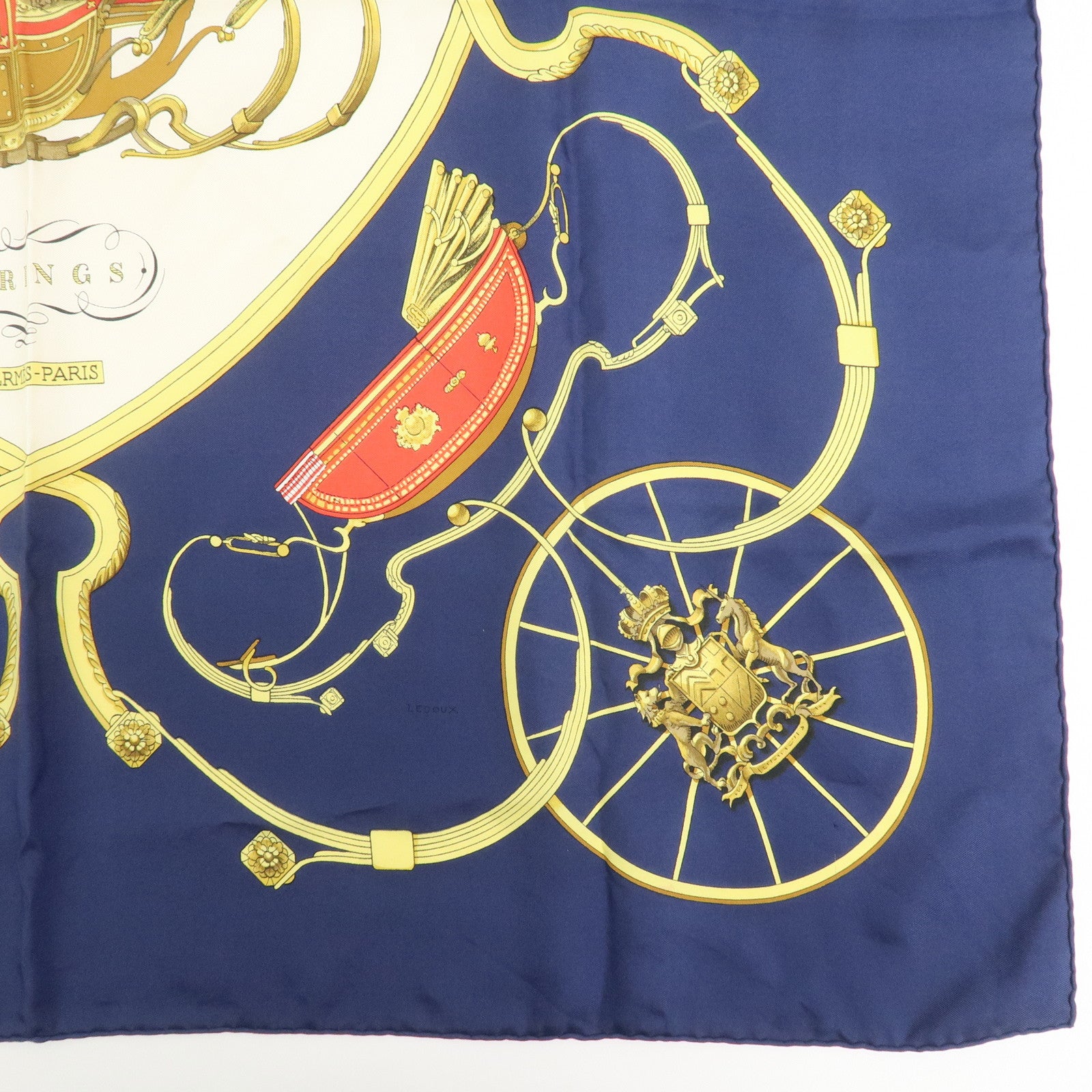 HERMES Carre 90 Silk 100% Scarf SPRINGS Navy Gold