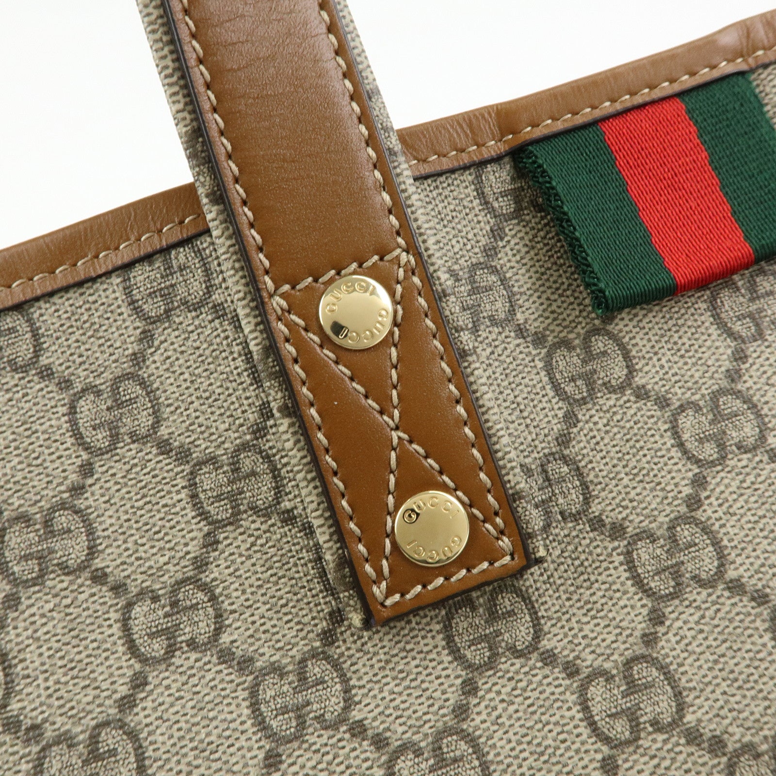 GUCCI Sherry GG Supreme Leather Tote Bag Beige Brown 211134