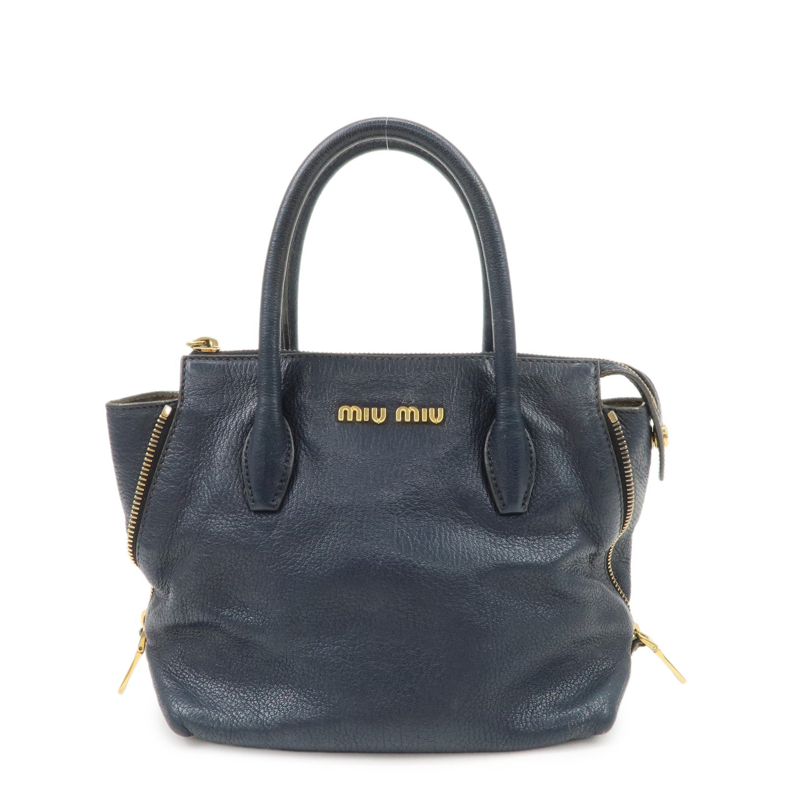 MIUMIU Matelasse Leather 2Way Bag Hand Bag Navy 5BA003