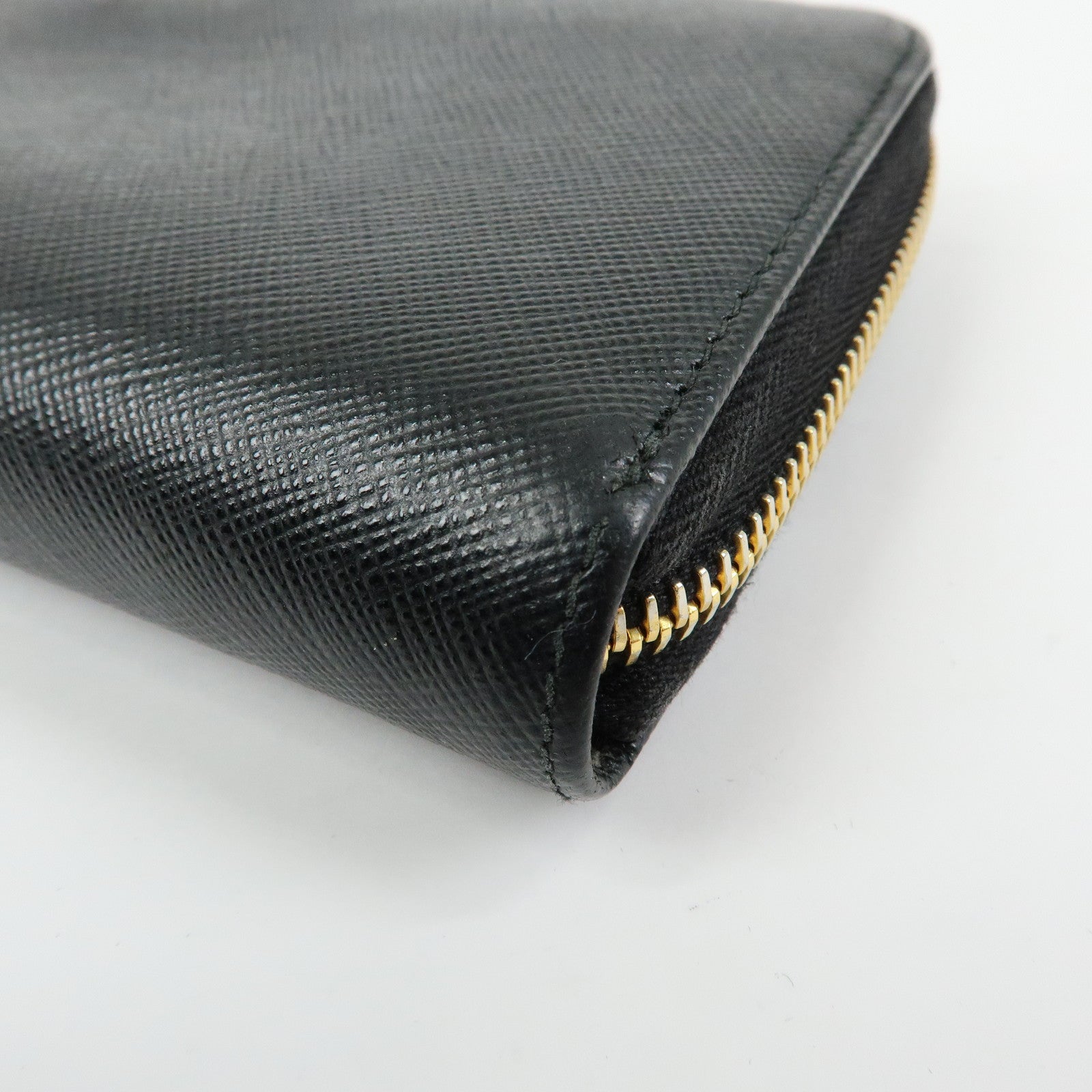 PRADA Logo Saffiano Leather Round Zippy Long Wallet Black 1ML506