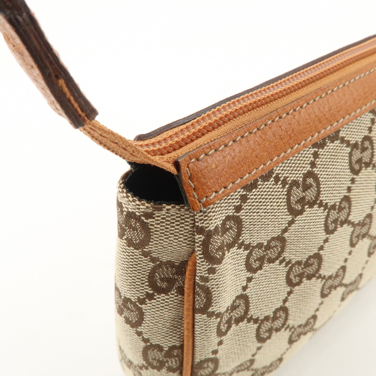 GUCCI Abbey GG Canvas Leather Hand Bag Pouch Beige Brown 145750