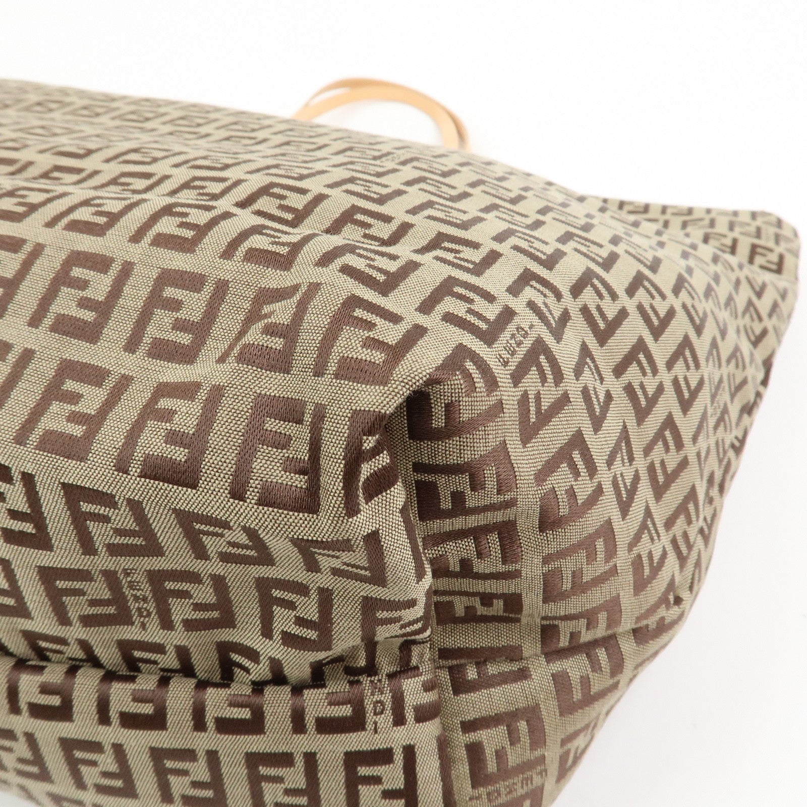 FENDI Zucchino Canvas Leather Tote Bag Shoulder Bag Brown 8BH026