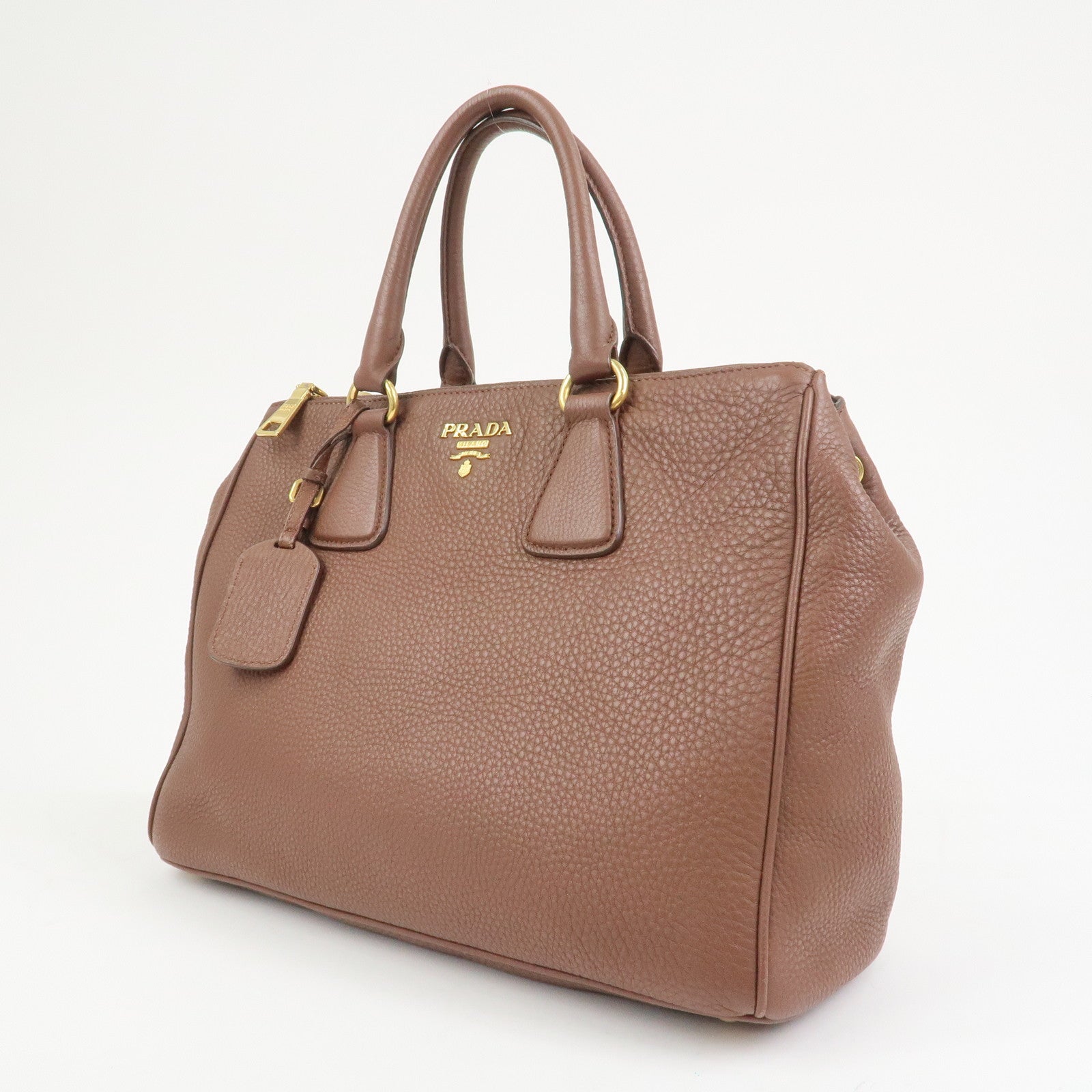 PRADA Logo Leather Hand Bag Tote Bag Brown