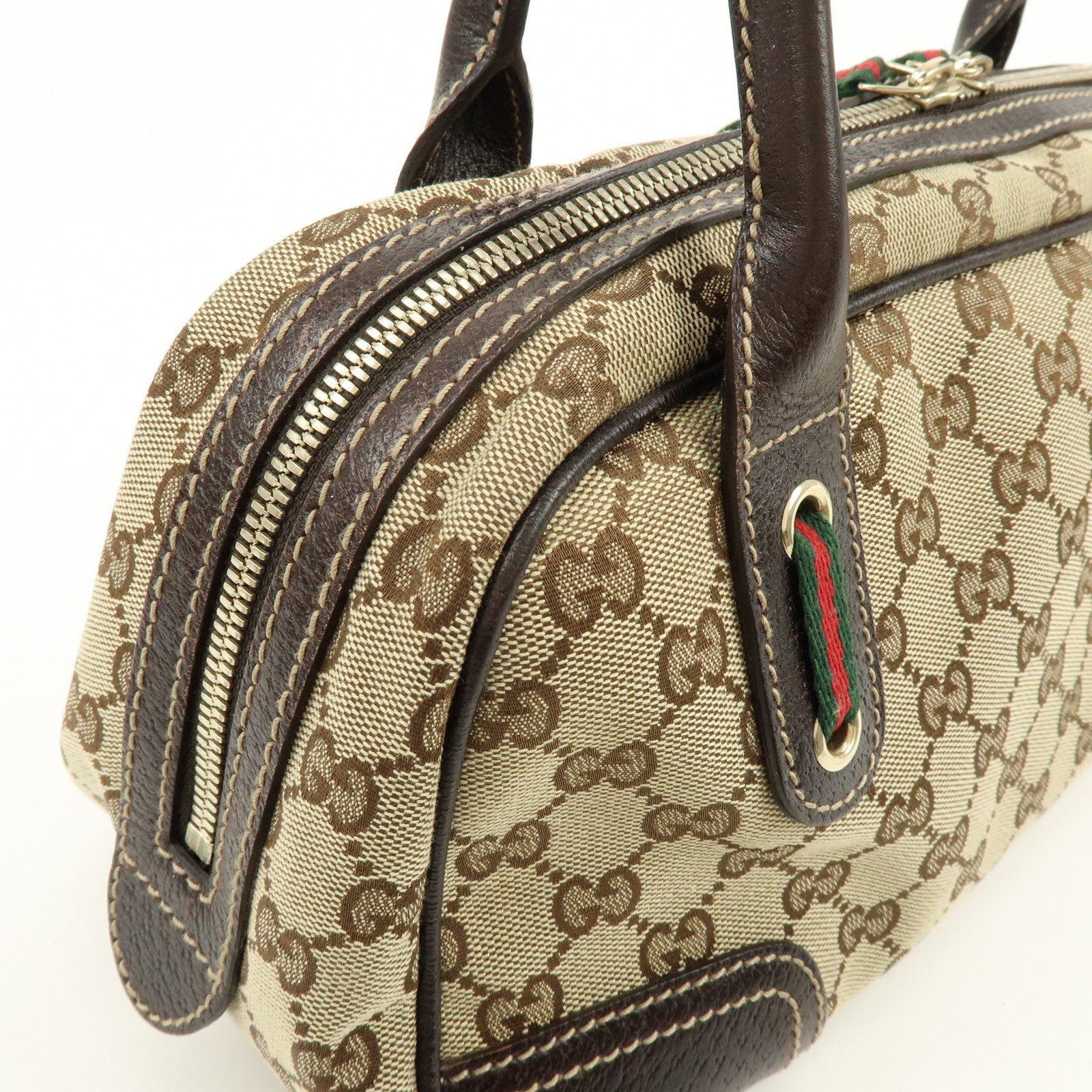 GUCCI Princy Sherry GG Canvas Leather Boston Bag Brown 161720