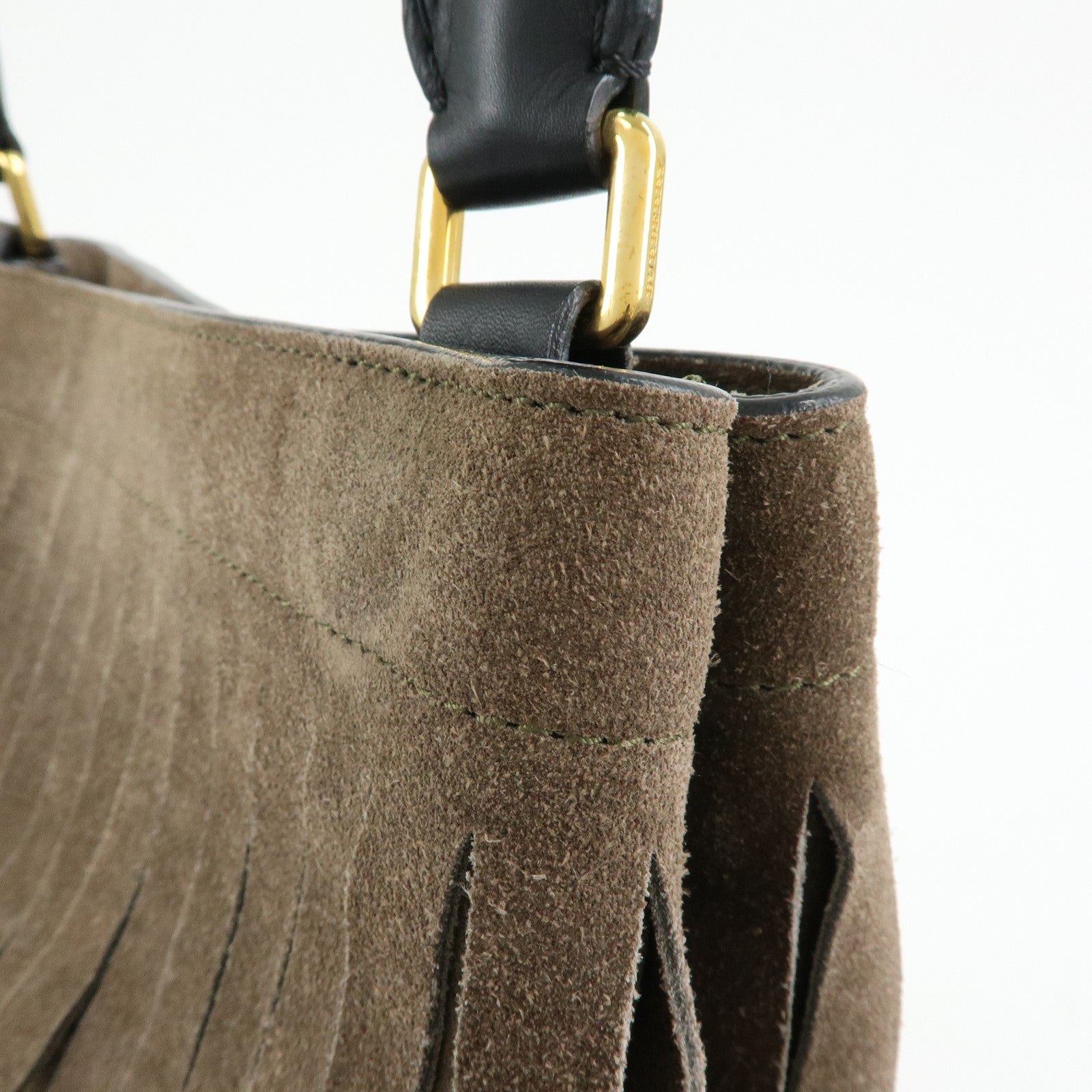 BURBERRY PROSUM Fringe Suede Leather Tote Bag Hand Bag Brown Black
