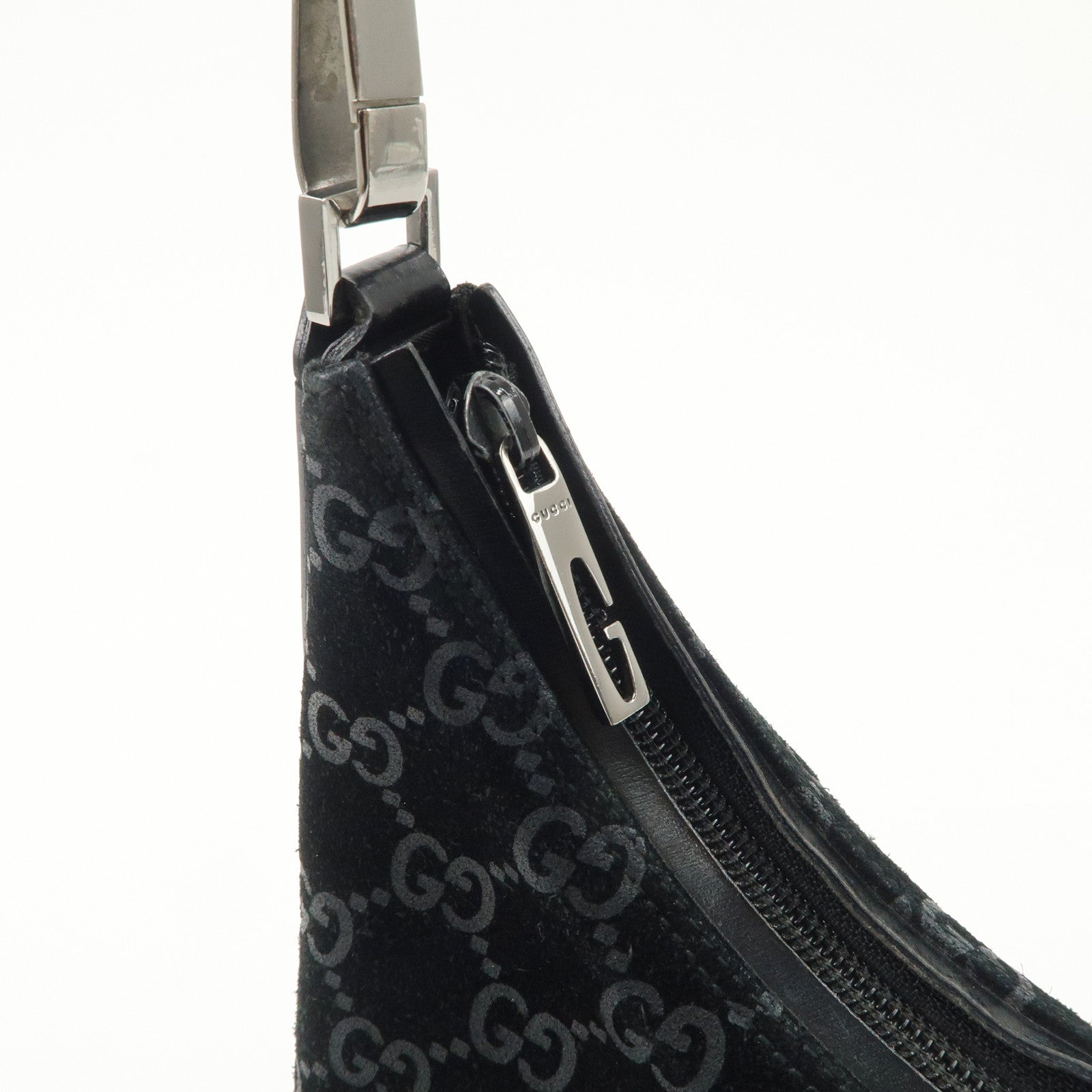 GUCCI GG Suede Leather Shoulder Bag Hand Bag Black 002.0602 Used