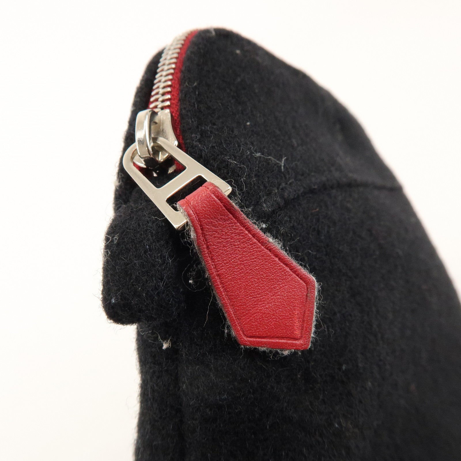 HERMES Bolide Pouch MM Wool Leather Cosmetic Pouch Black Red