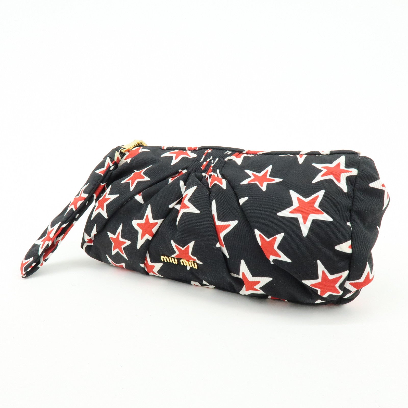 MIU MIU Nylon Clutch Bag Pouch Black Red Star Motif 5NE455