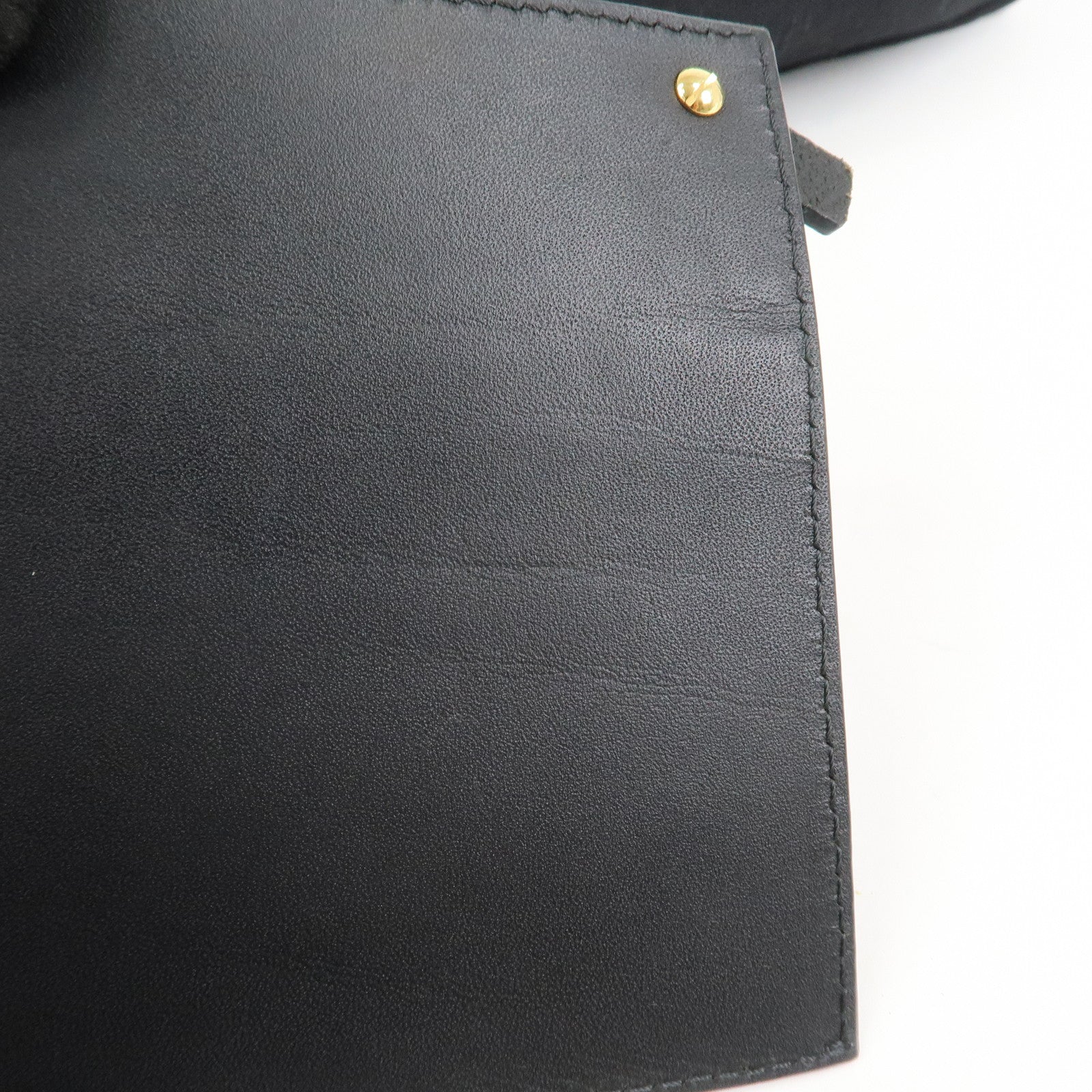 FENDI Pequin Canvas Leather Tote Bag Hand Bag Black Brown 8BH252