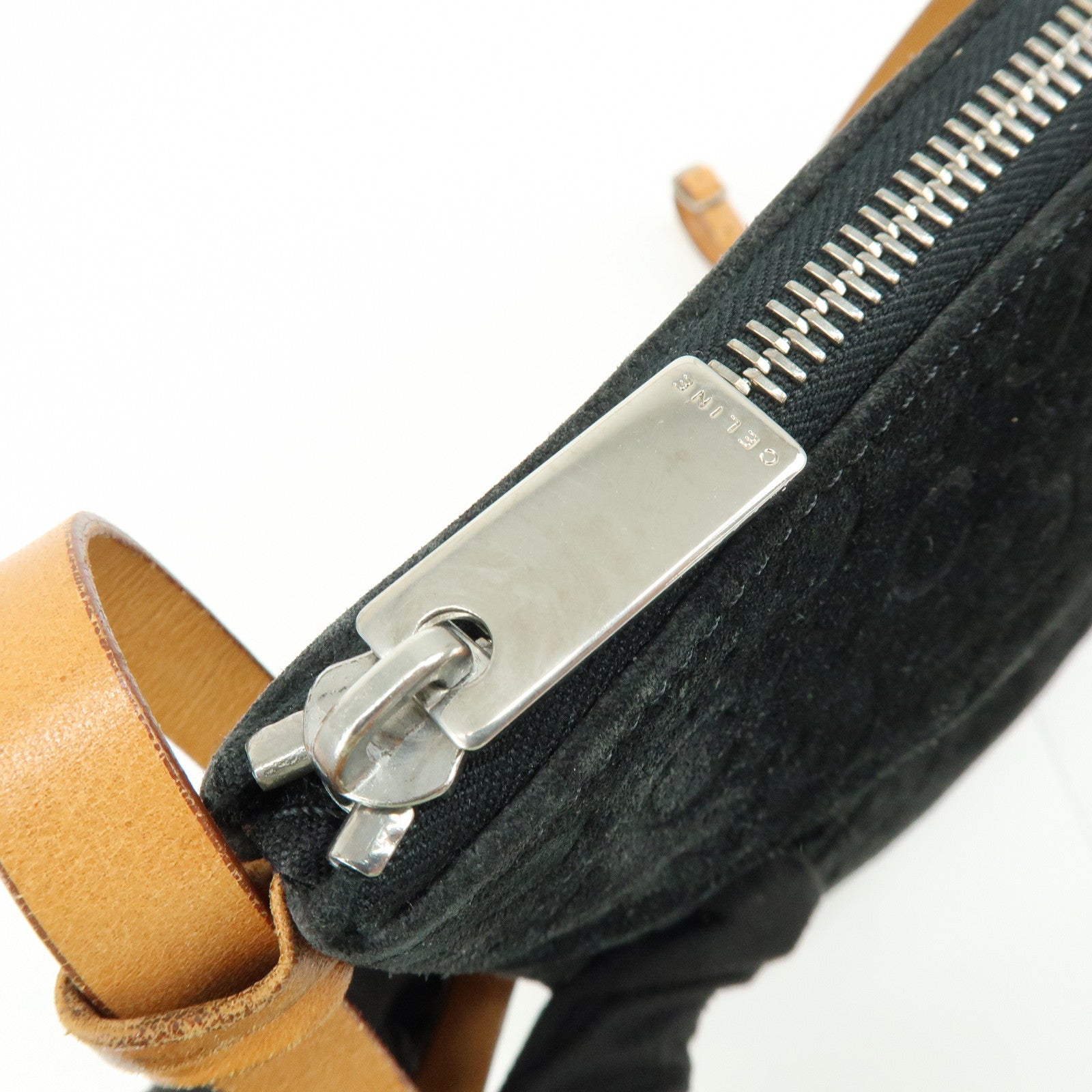 CELINE C Macadam Suede Leather Shoulder Bag Hand Bag Black