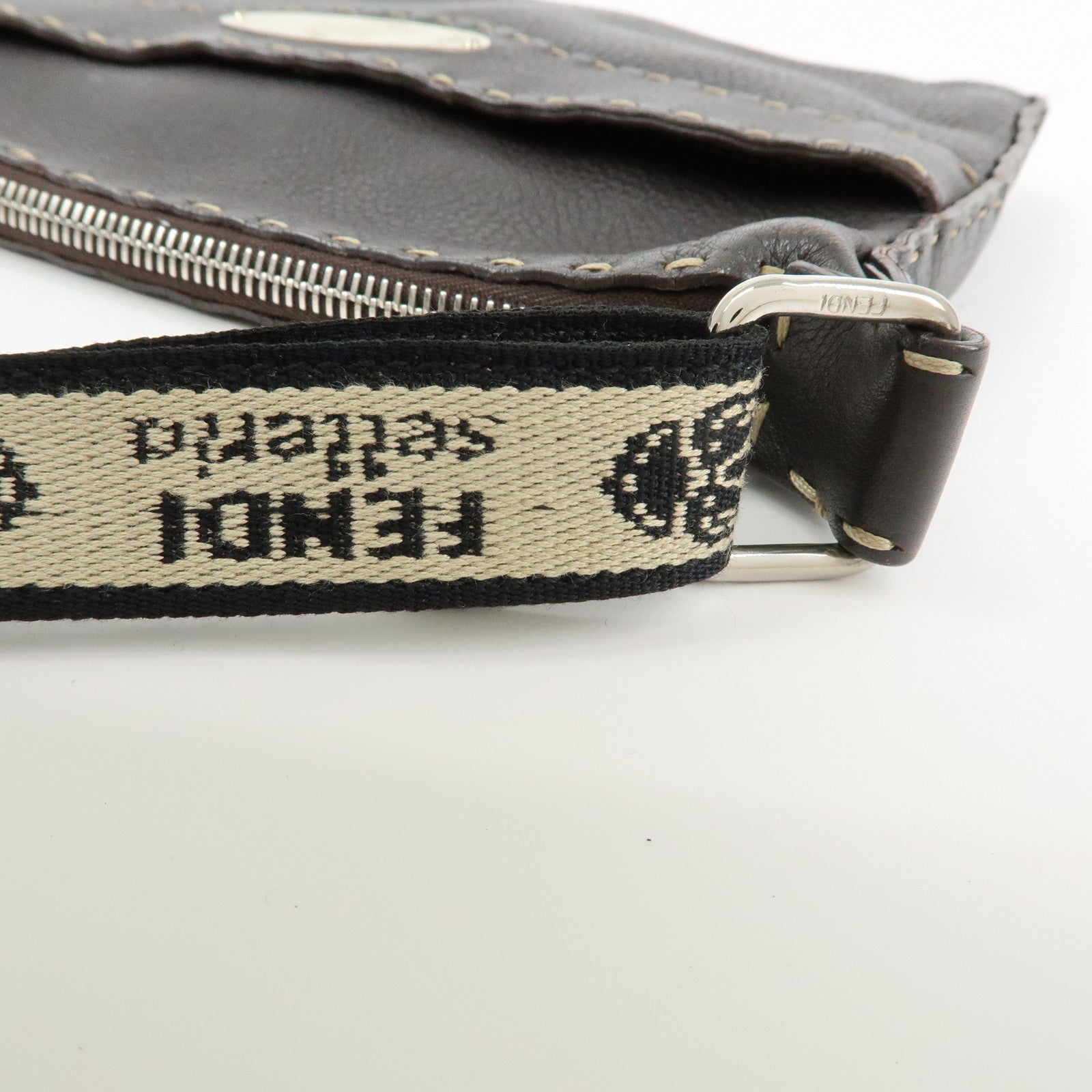 FENDI Selleria Leather Shoulder Bag Crossbody Bag Brown 8BT092