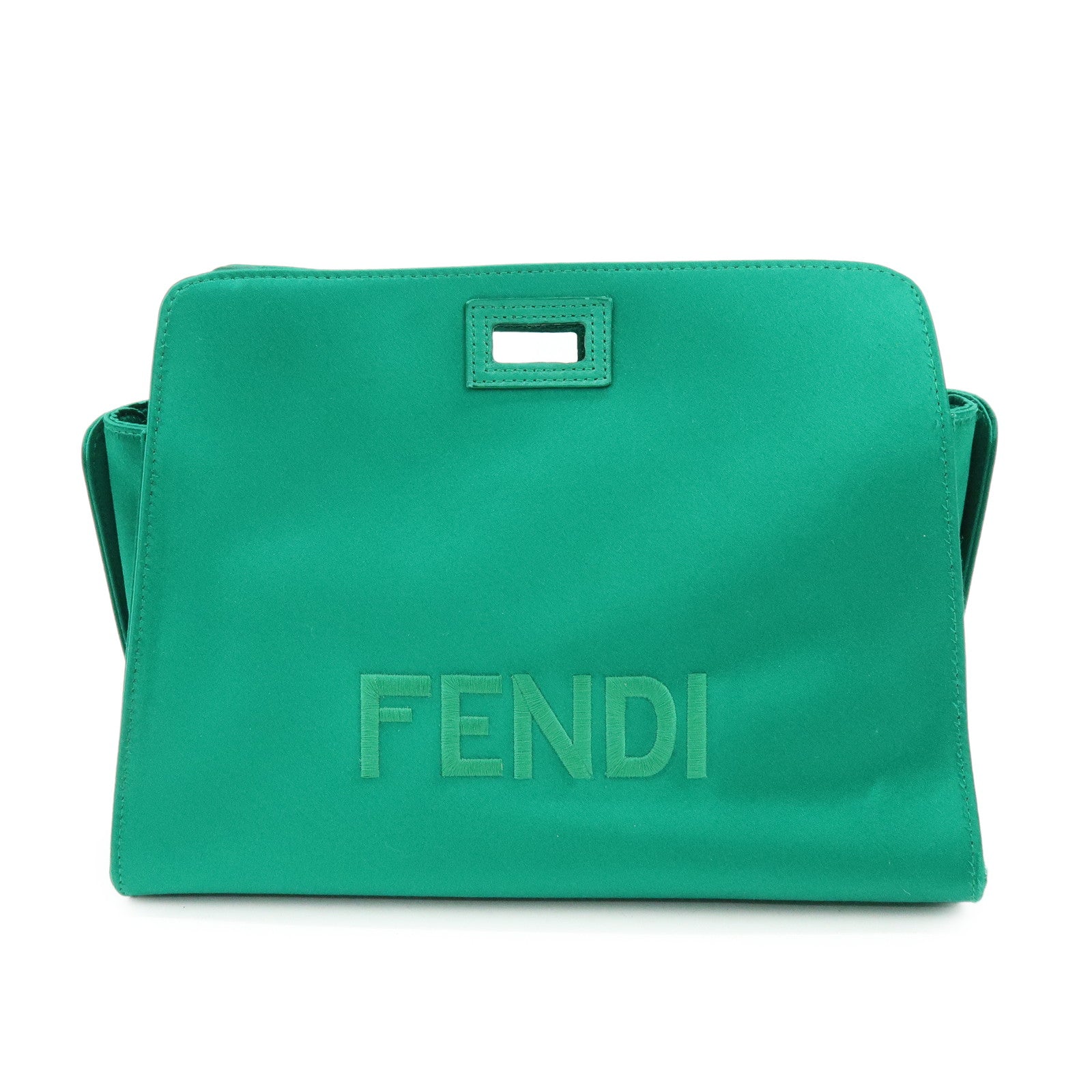 FENDI Satin Peekaboo Defender Hand Bag Cover Green 7AR717