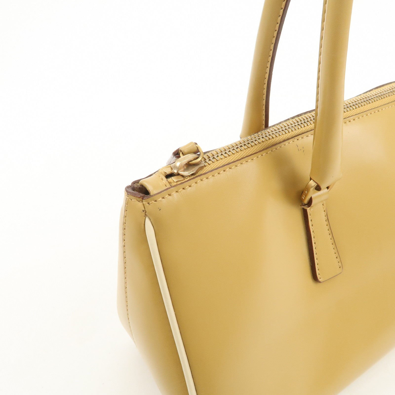 PRADA Leather Shoulder Bag Hand Bag Light Brown