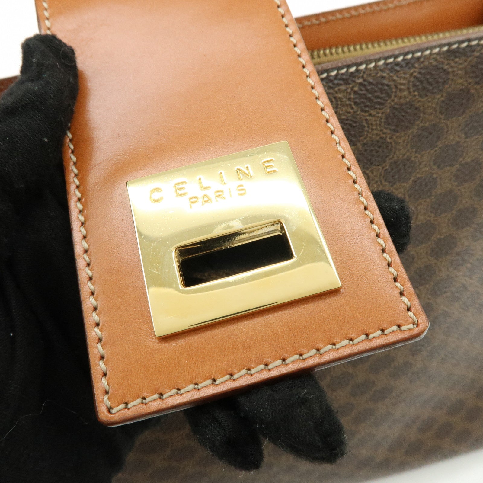 CELINE Macadam PVC Leather Shoulder Bag Brown