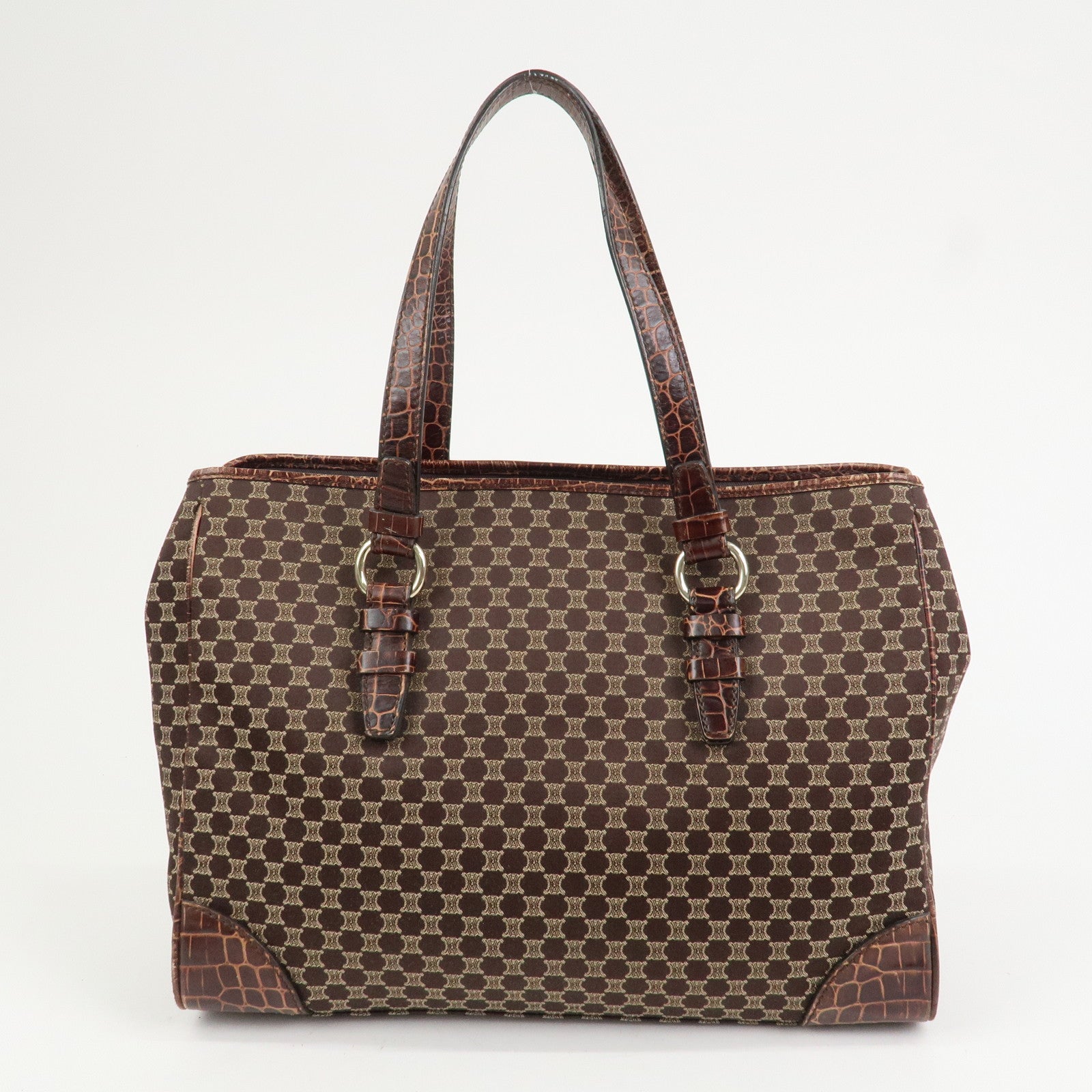 CELINE Macadam Canvas Embossed Leather Tote Bag Shoulder Bag Brown