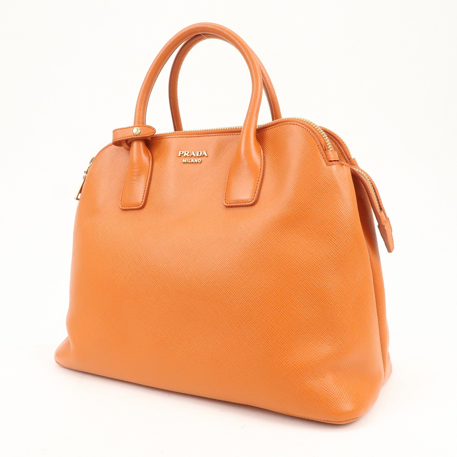 PRADA Logo Saffiano Leather Hand Bag Orange BN2560