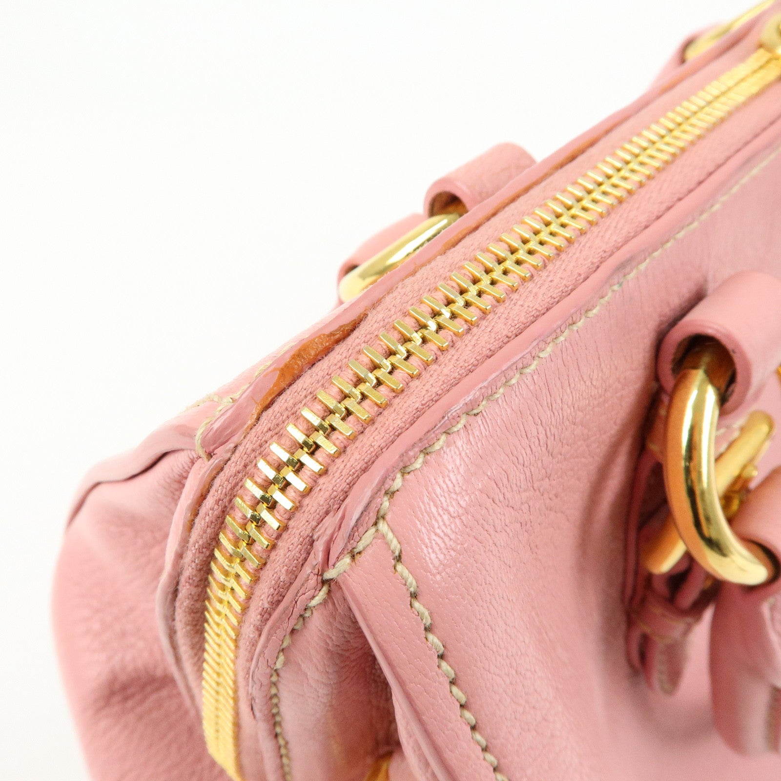 MIU MIU Logo Leather 2Way Bag Hand Bag Pink