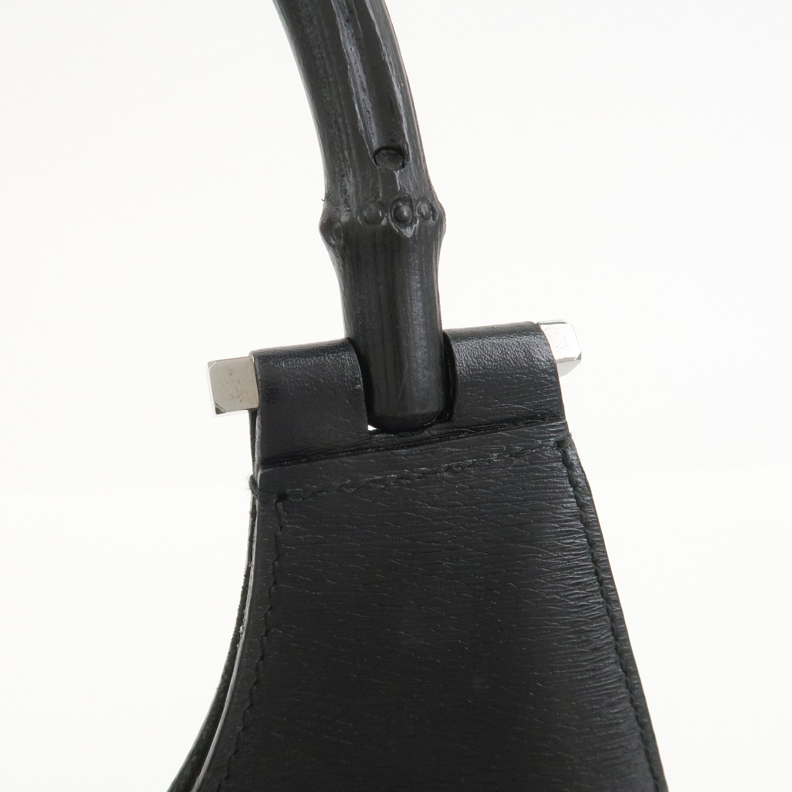 GUCCI Bamboo Leather Hand Bag Shoulder Bag Black 001.3761