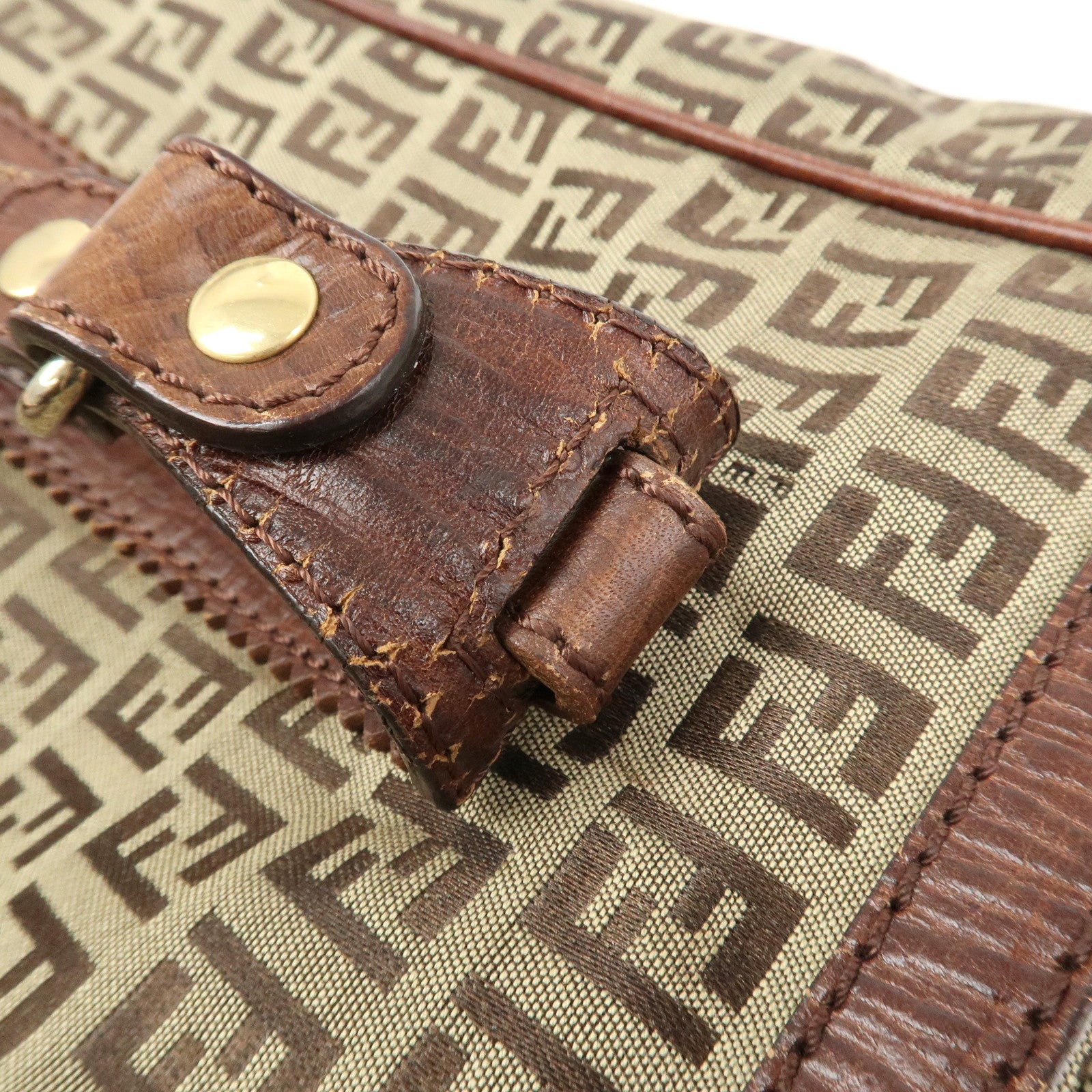 FENDI Zucchino Canvas Leather Tote Bag Shoulder Bag Brown 8BH161