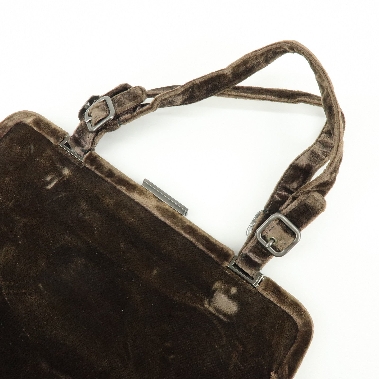 PRADA Logo Velour Hand Bag Brown B7641