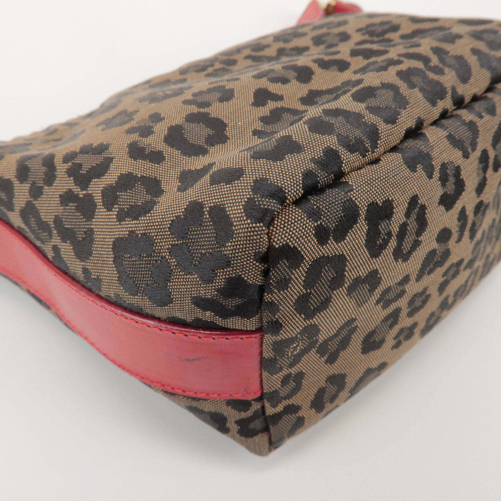FENDI Canvas Leather Leopard Hand Bag Cosmetic Pouch Brown 26360