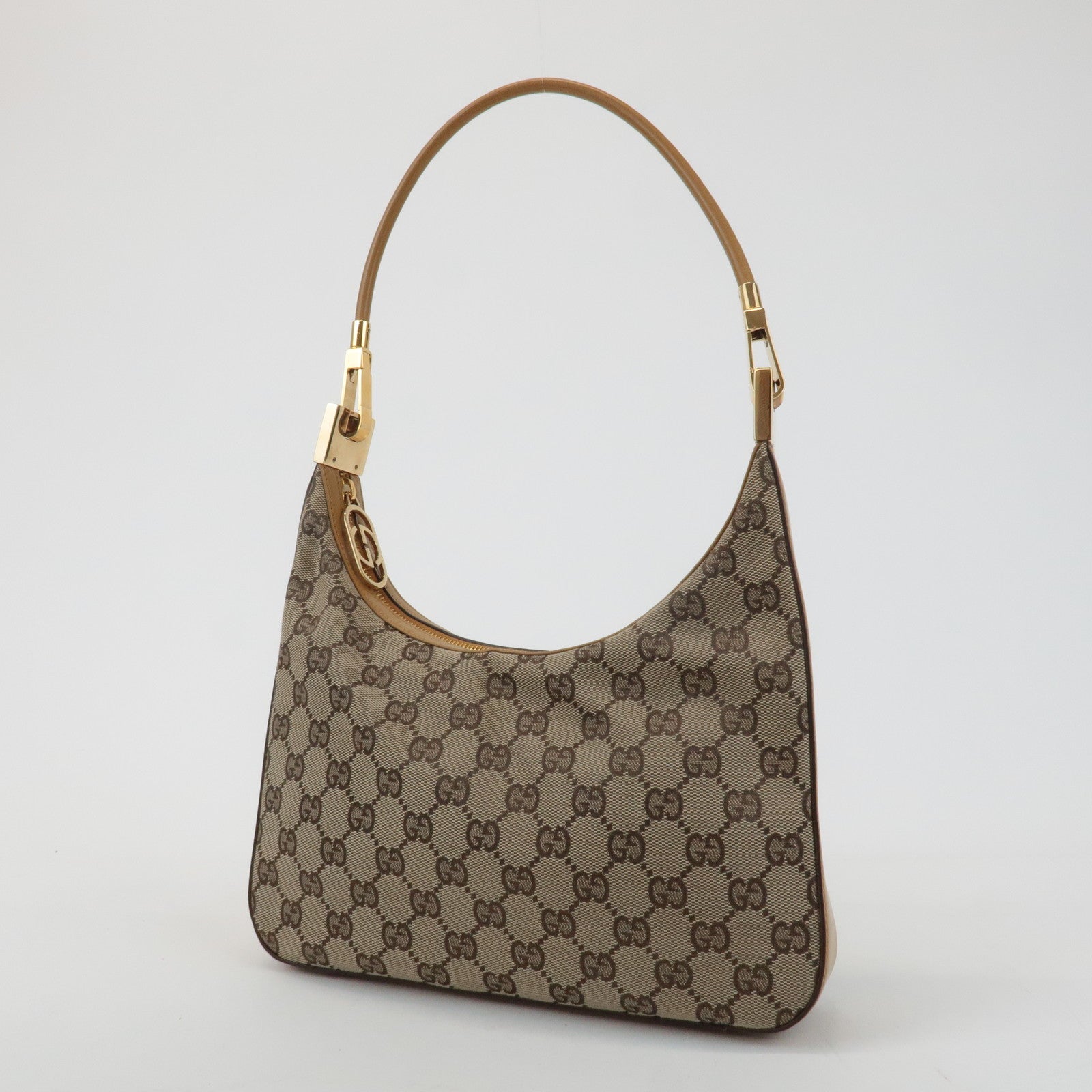 GUCCI GG Canvas Leather Shoulder Bag Hand Bag Beige 001.3812 Used