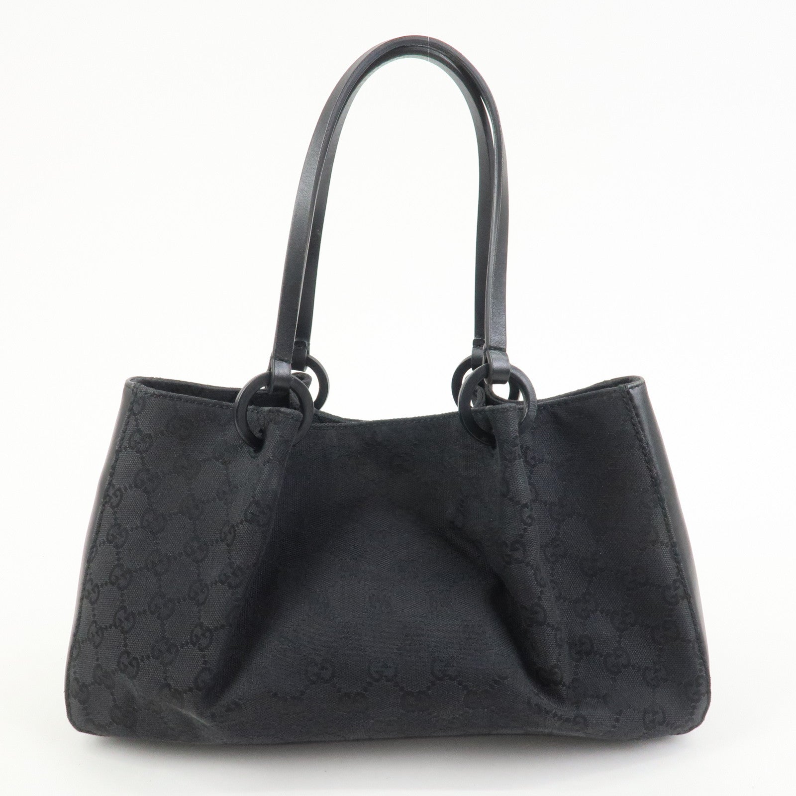GUCCI GG Monogram Canvas Leather Tote Shoulder Bag Black 94898