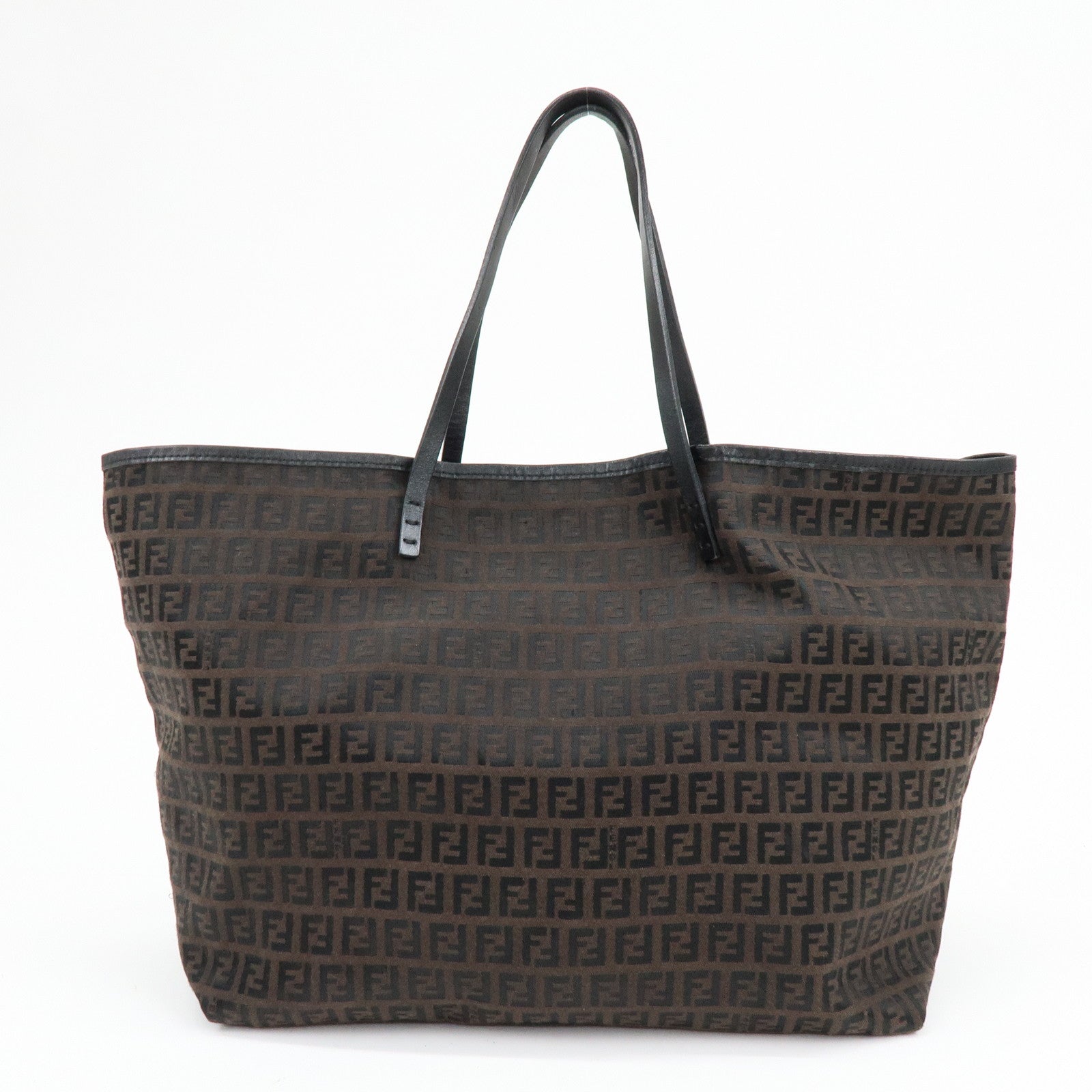FENDI Zucchino Canvas Leather Tote Bag Shoulder Bag Brown