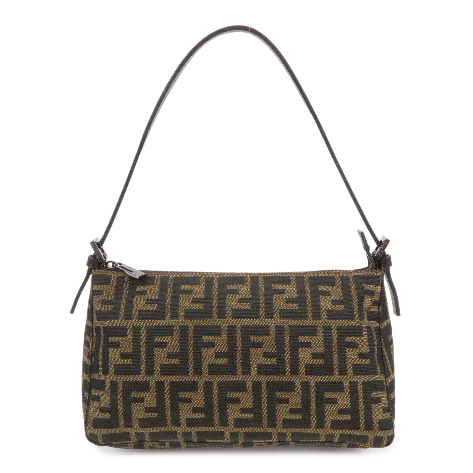 FENDI Zucca Canvas Leather Hand Bag Shoulder Bag Brown 8BR156