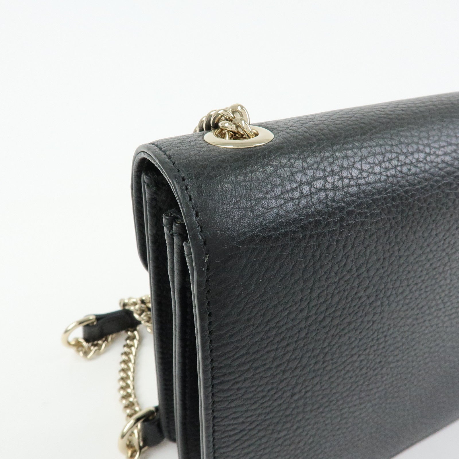 GUCCI Interlocking G Leather Chain Flap Shoulder Bag Black 510304