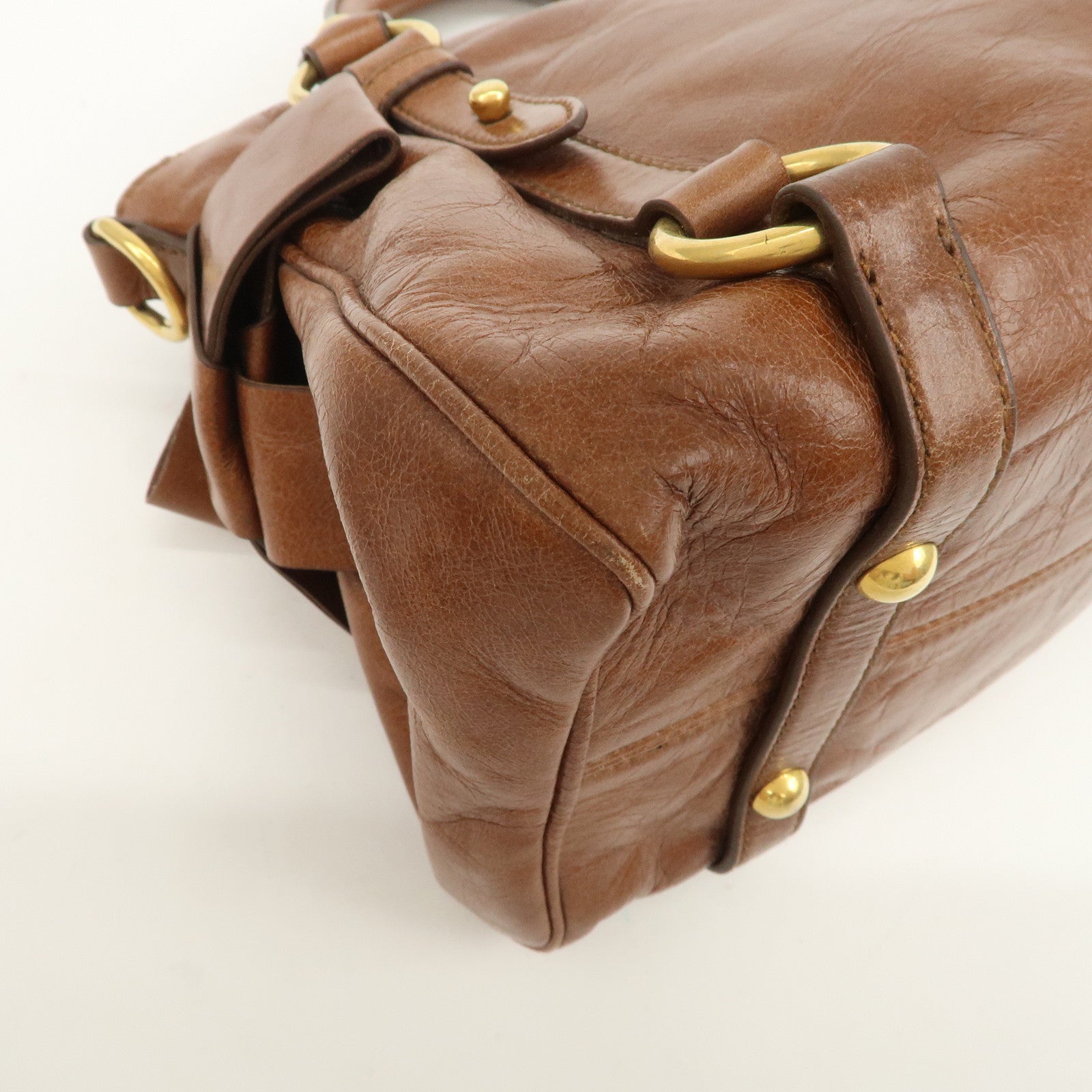 MIU MIU Logo Leather 2Way Bag Hand Bag Shoulder Bag Brown RT0438