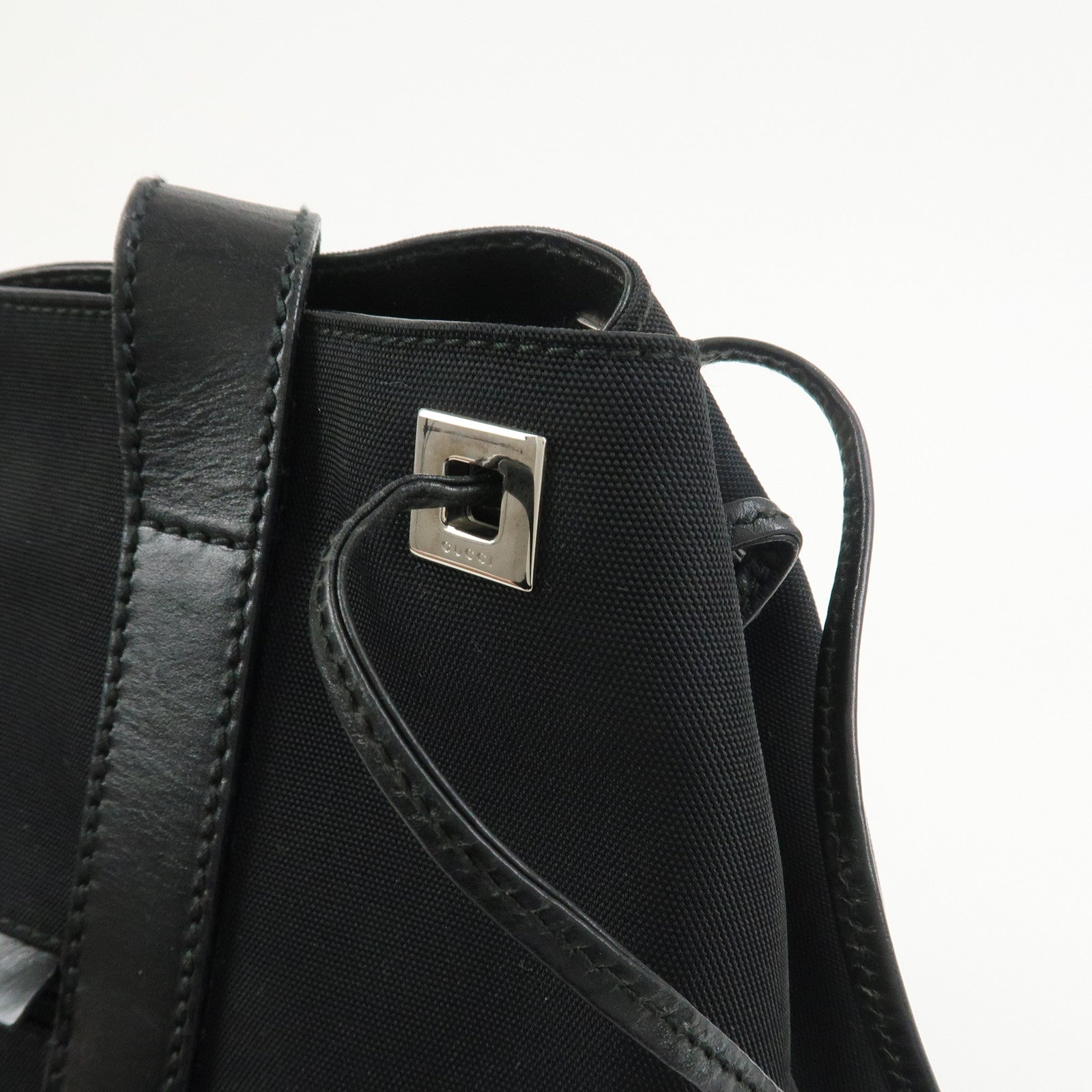 GUCCI Logo Nylon Leather Tote Bag Shoulder Bag Black 019・0493