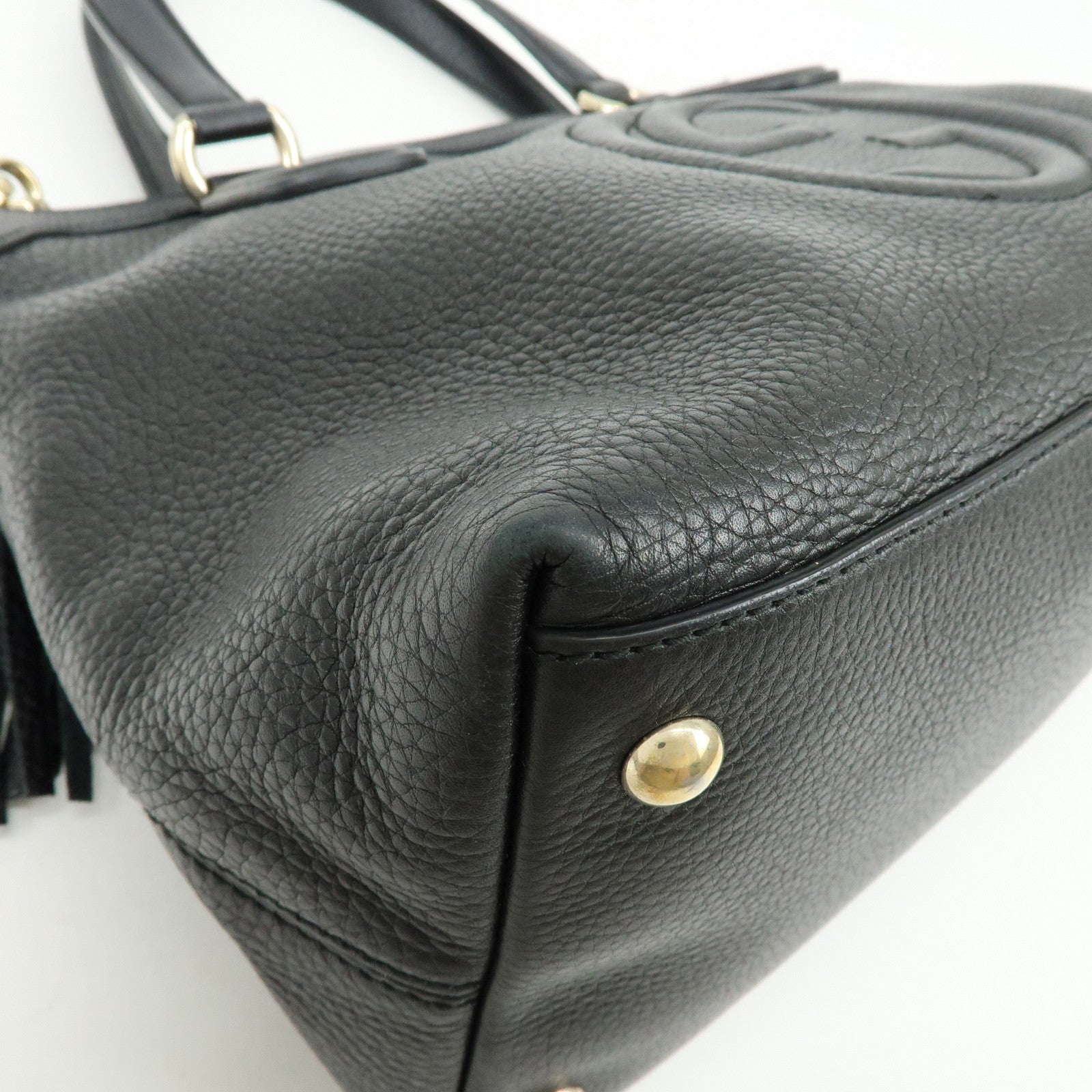 GUCCI SOHO Interlocking G Leather Tote Bag Hand Bag Black 308362