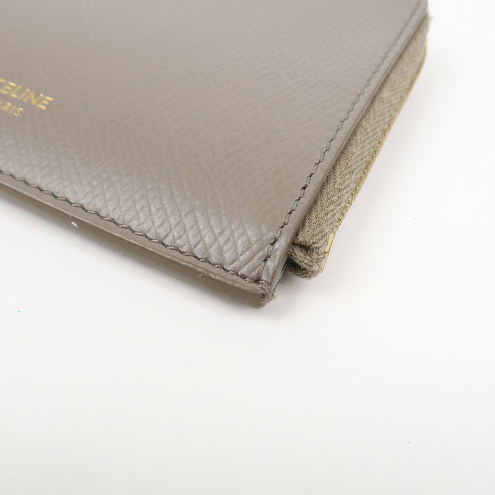 CELINE Leather Compact Wallet Card Case Beige