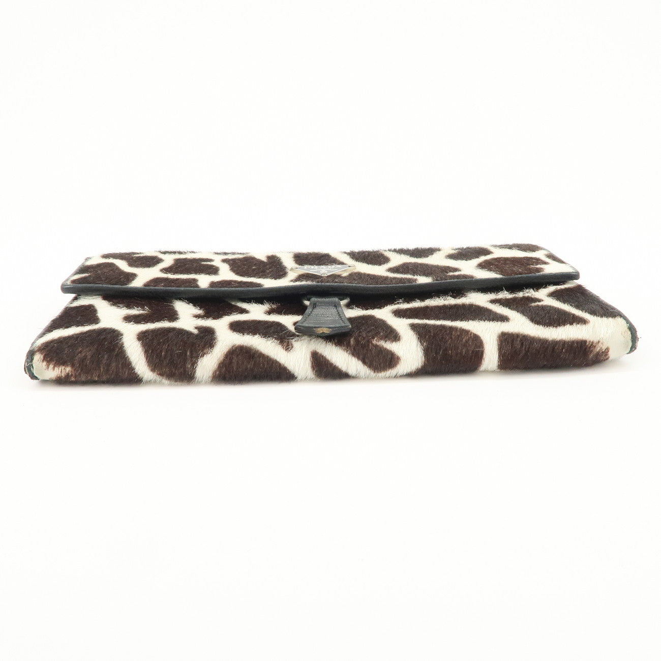 PRADA Unborn Carf Leather Bi-Fold Long Wallet Brown White