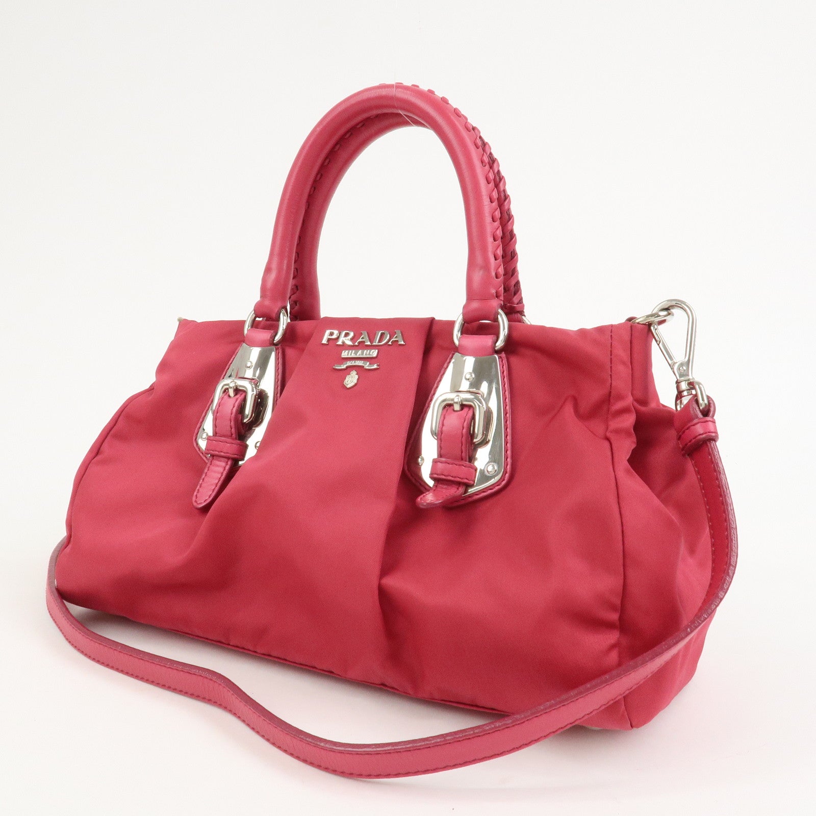 PRADA Logo Nylon Leather 2Way Bag Hand Bag Shoulder Bag Pink