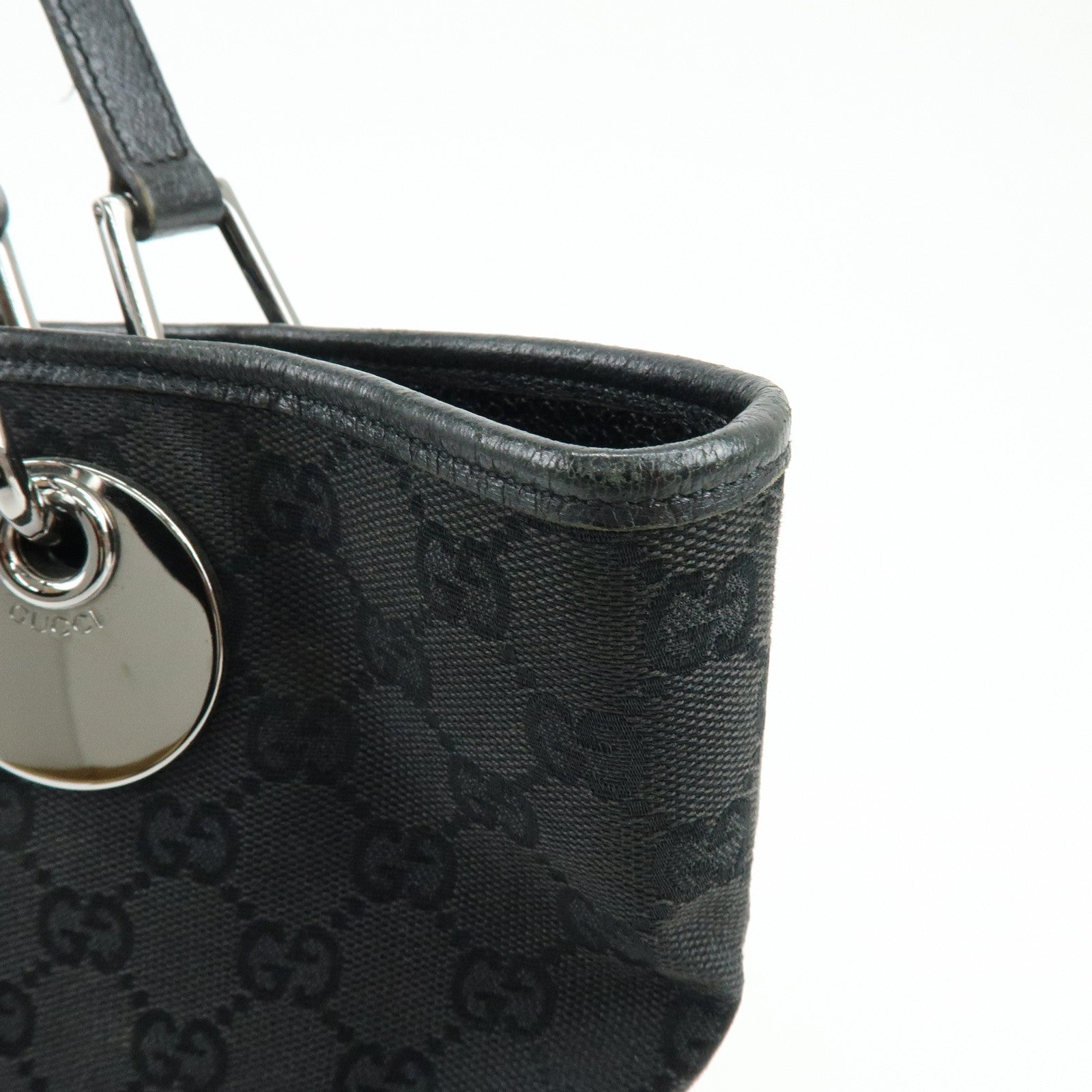 GUCCI GG Canvas Leather Tote Bag Shoulder Bag Black 120836