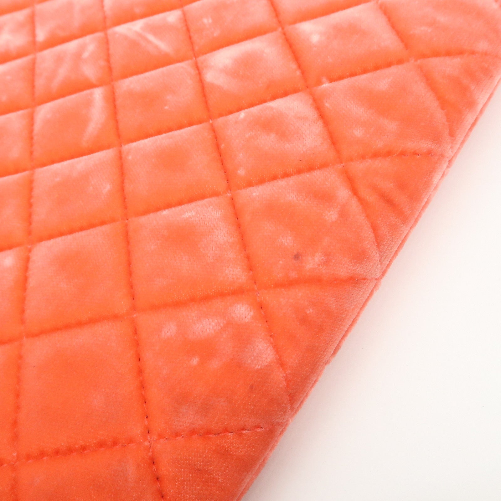 CHANEL COCO Mark Matelasse Velour Leather Clutch Bag Orange