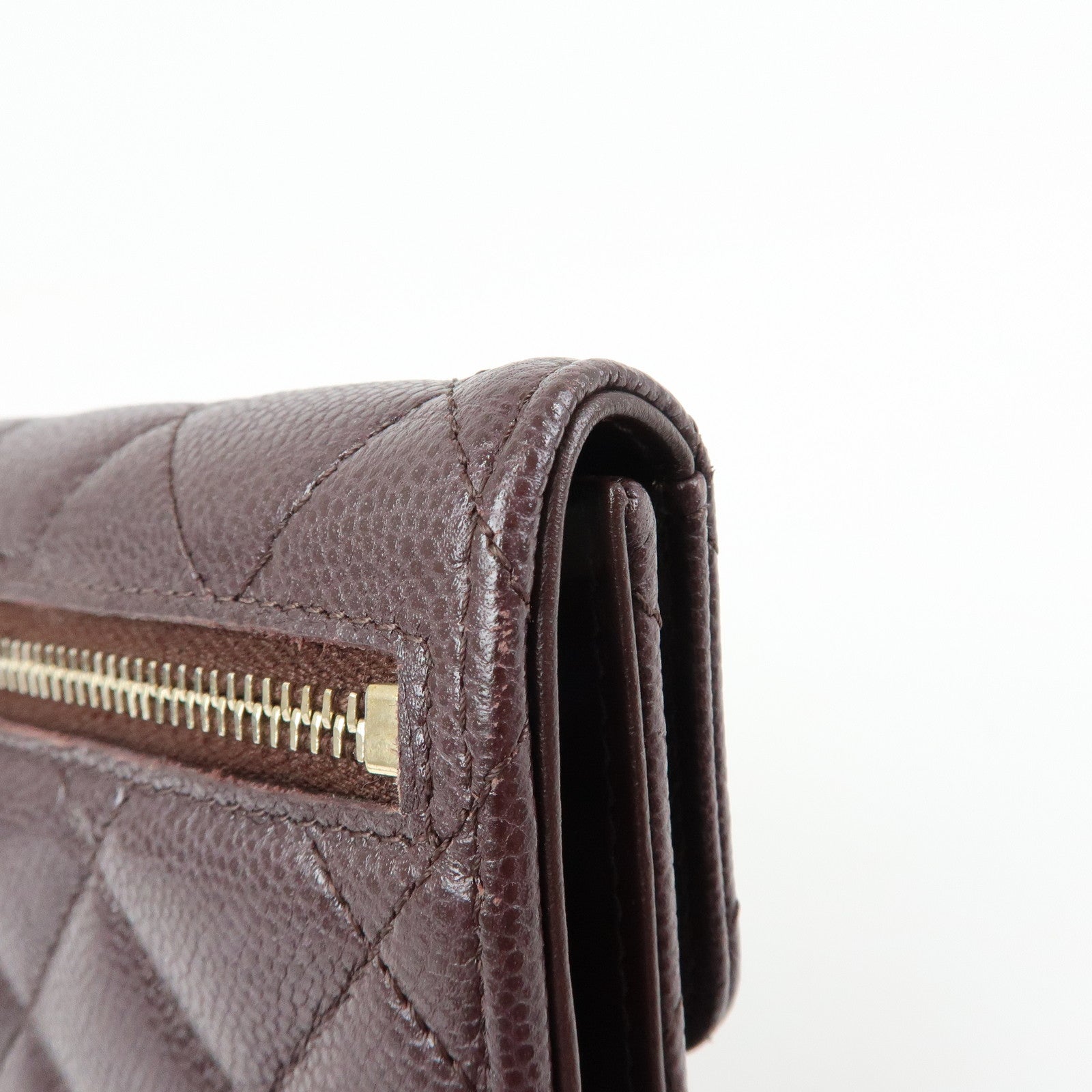 CHANEL Matelasse Caviarskin Small Tri-fold Wallet Brown AP0231