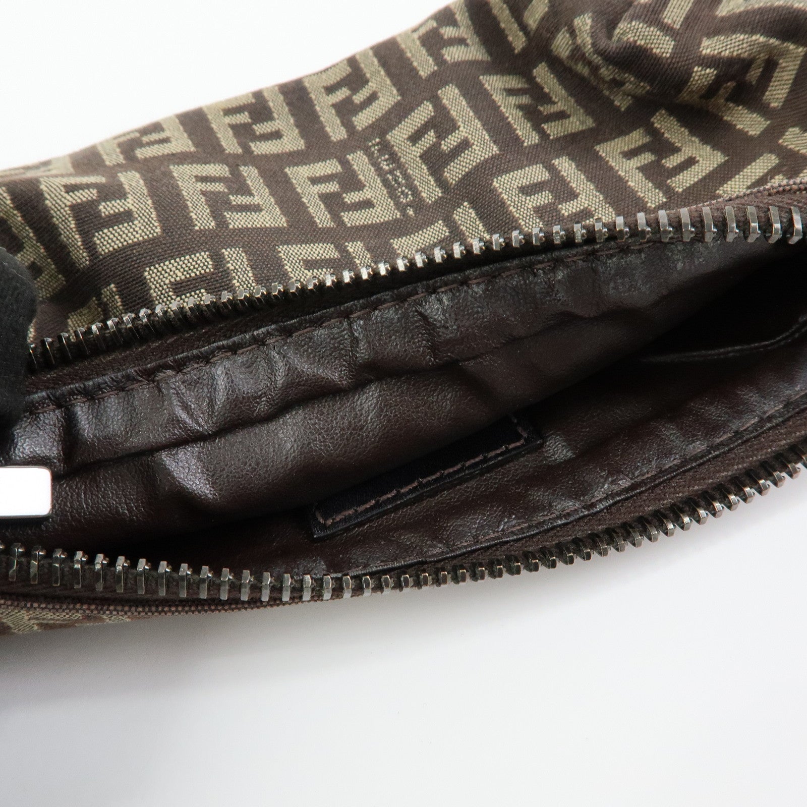 FENDI Zucchino Canvas Leather Mini Pouch Brown 7N0037