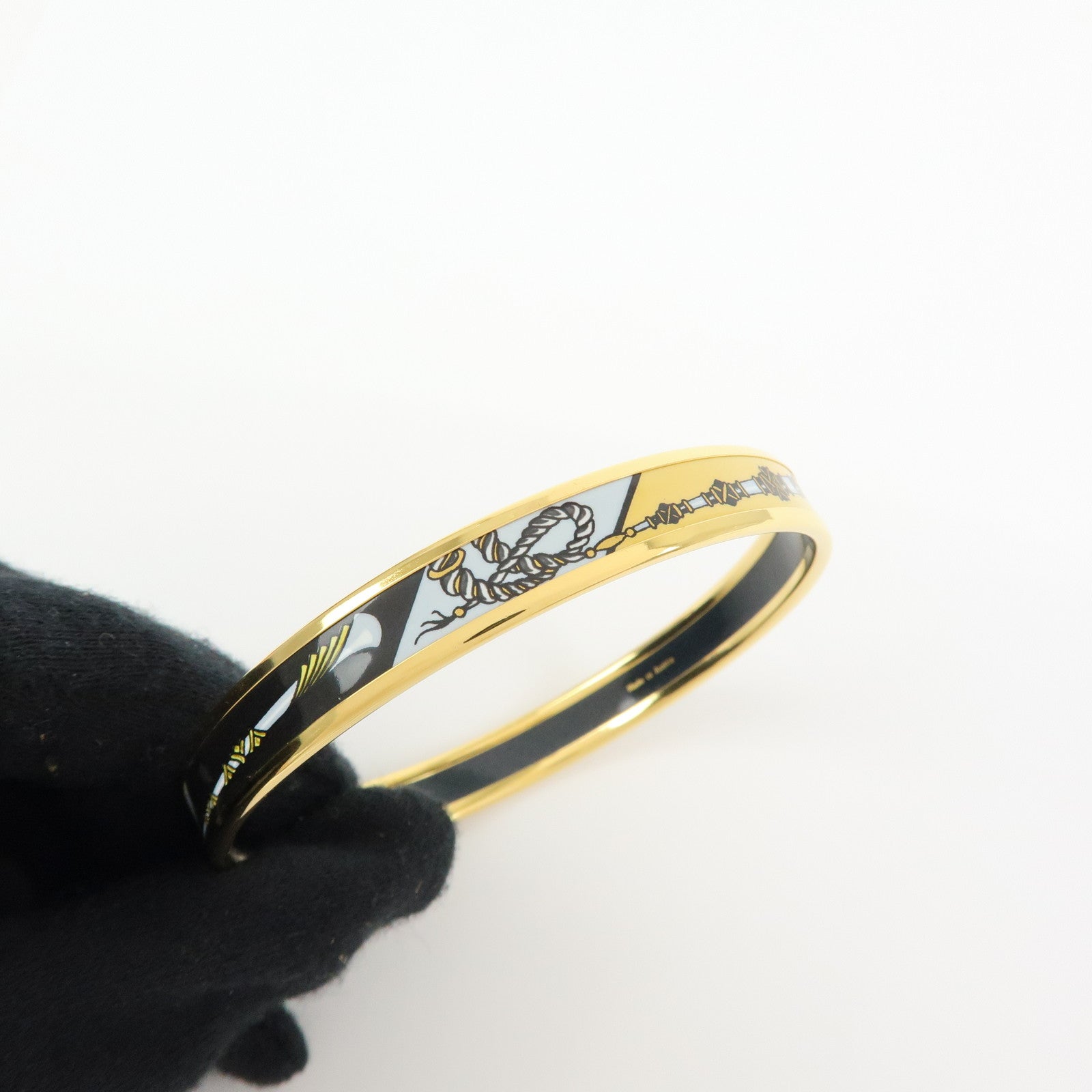 HERMES Email PM Bracelet Bangle Black Gold