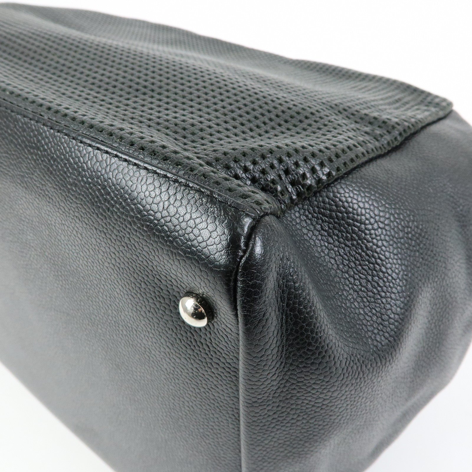 CHANEL COCO Mark Caviarskin Punching Boston Bag Hand Bag Black
