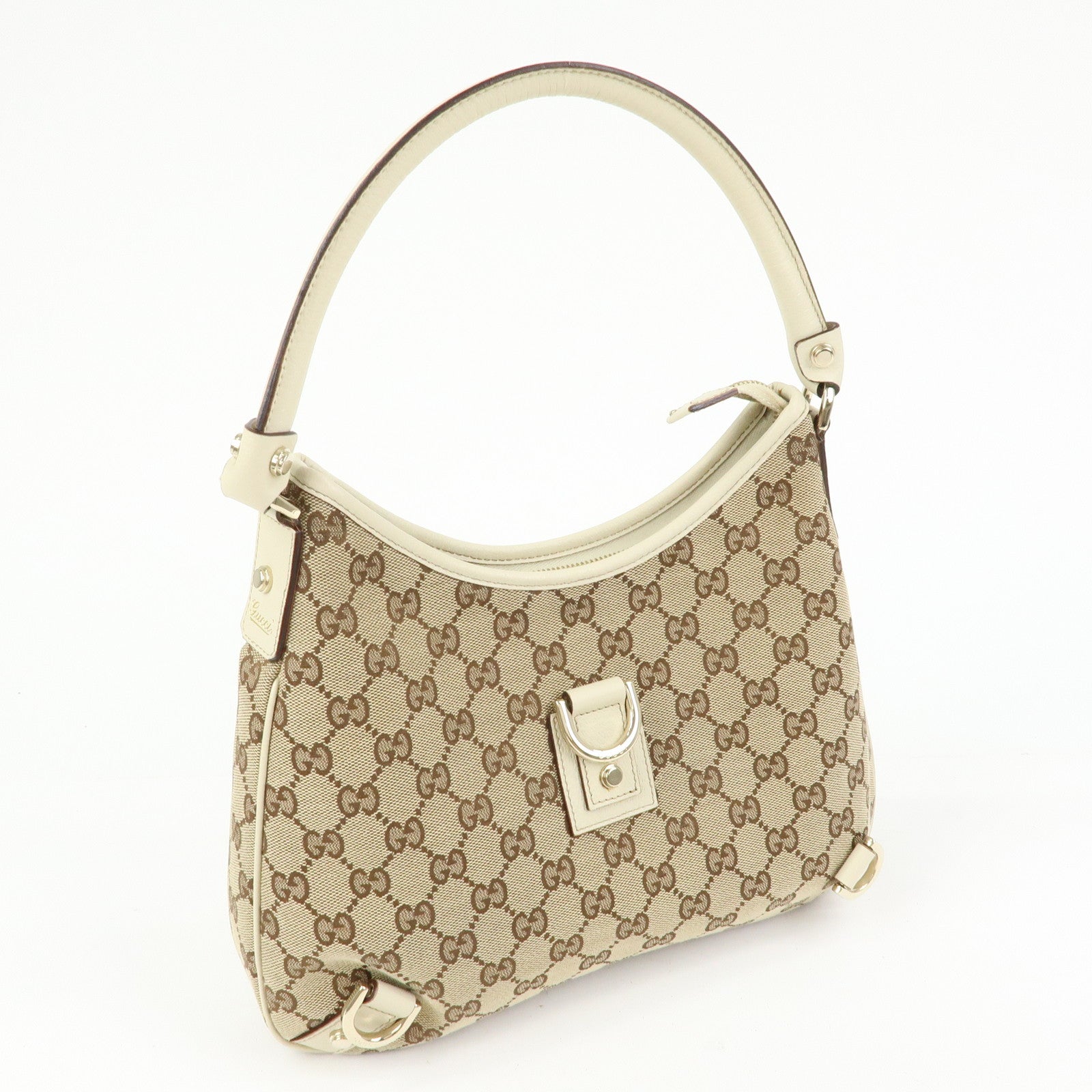 GUCCI Abbey GG Canvas Leather Shoulder Bag Beige White 130738