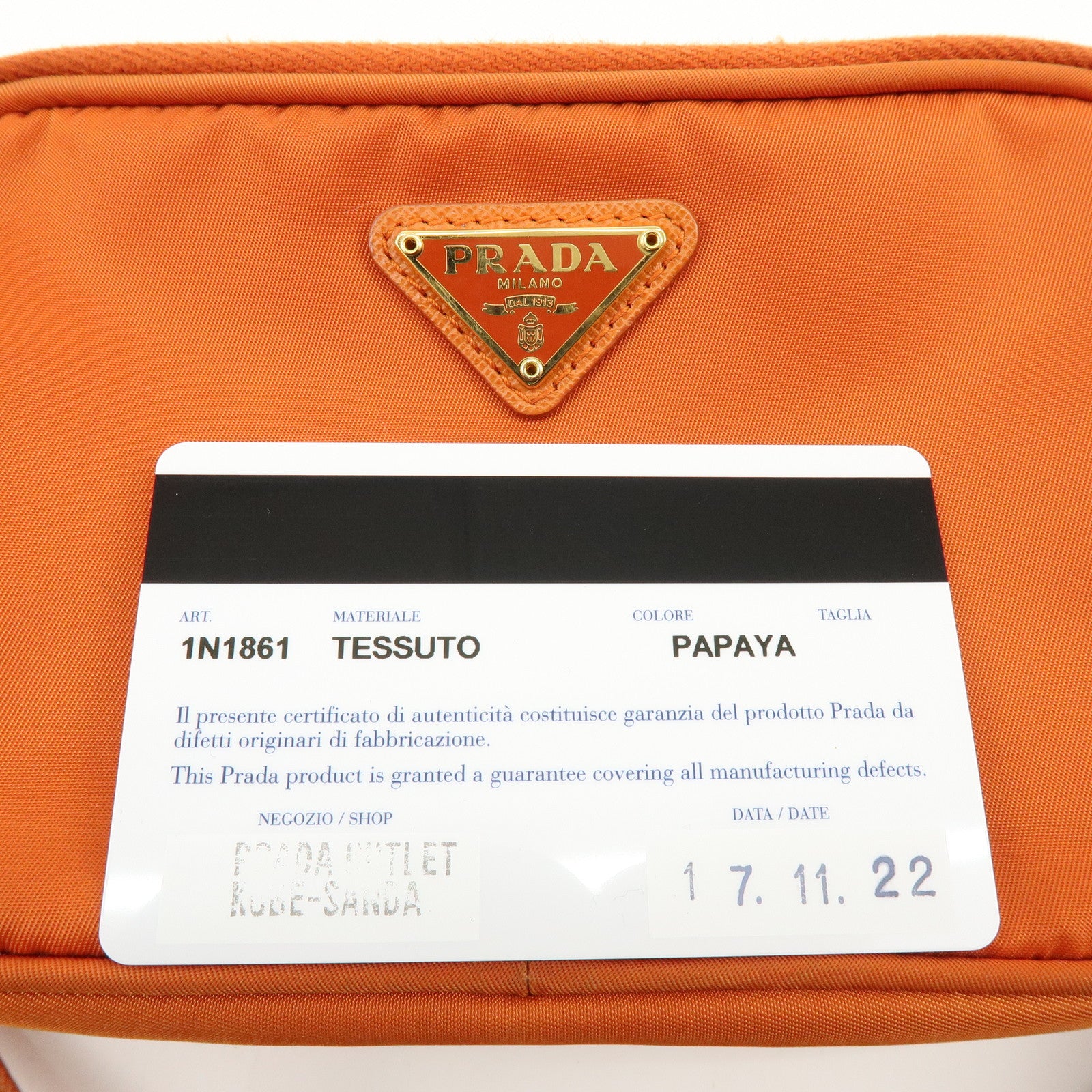 PRADA Triangle Logo Nylon Leather Shoulder Bag Orange 1N1861