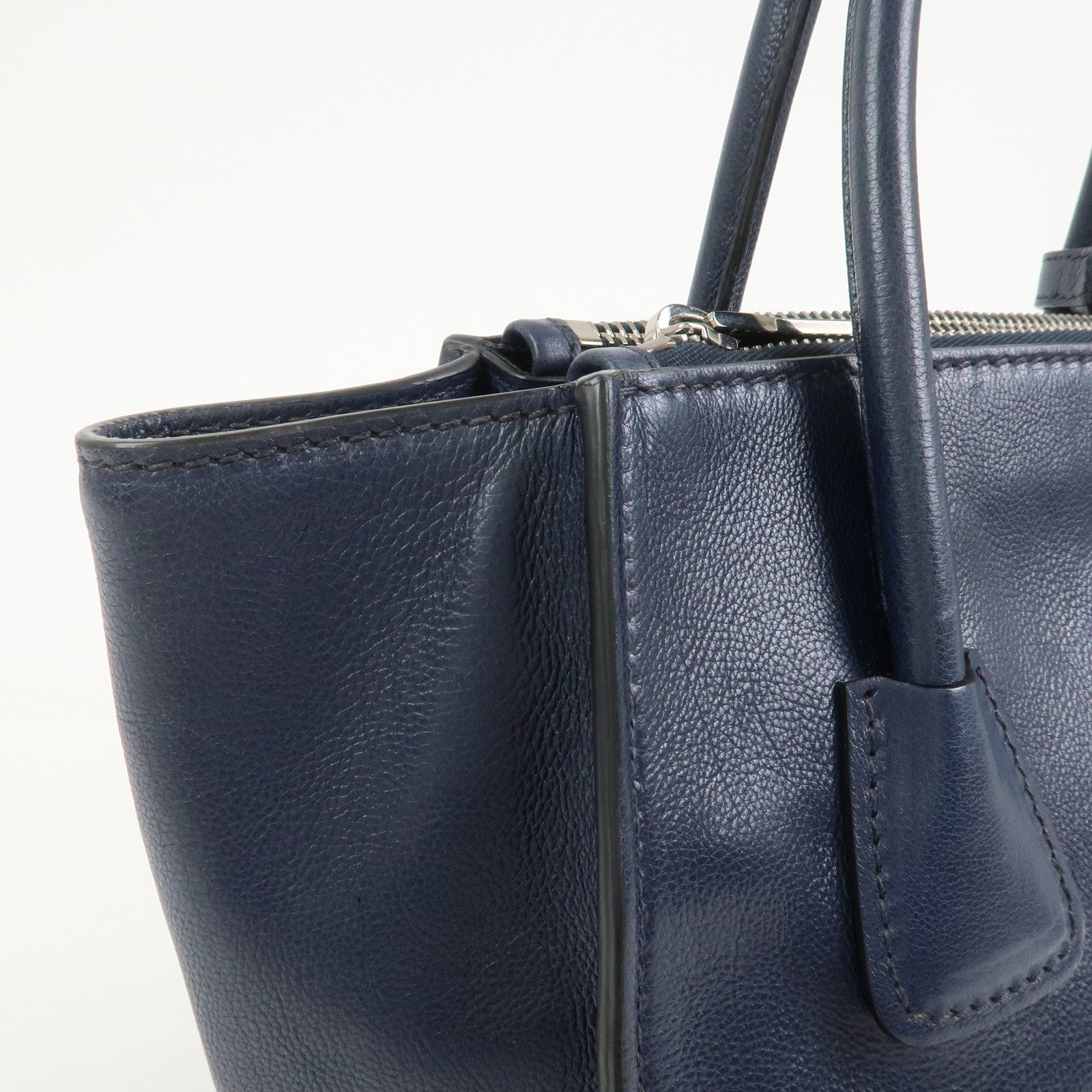 PRADA Triangle Logo 2 Way Bag Tote Bag Shoulder Bag Navy B2625M