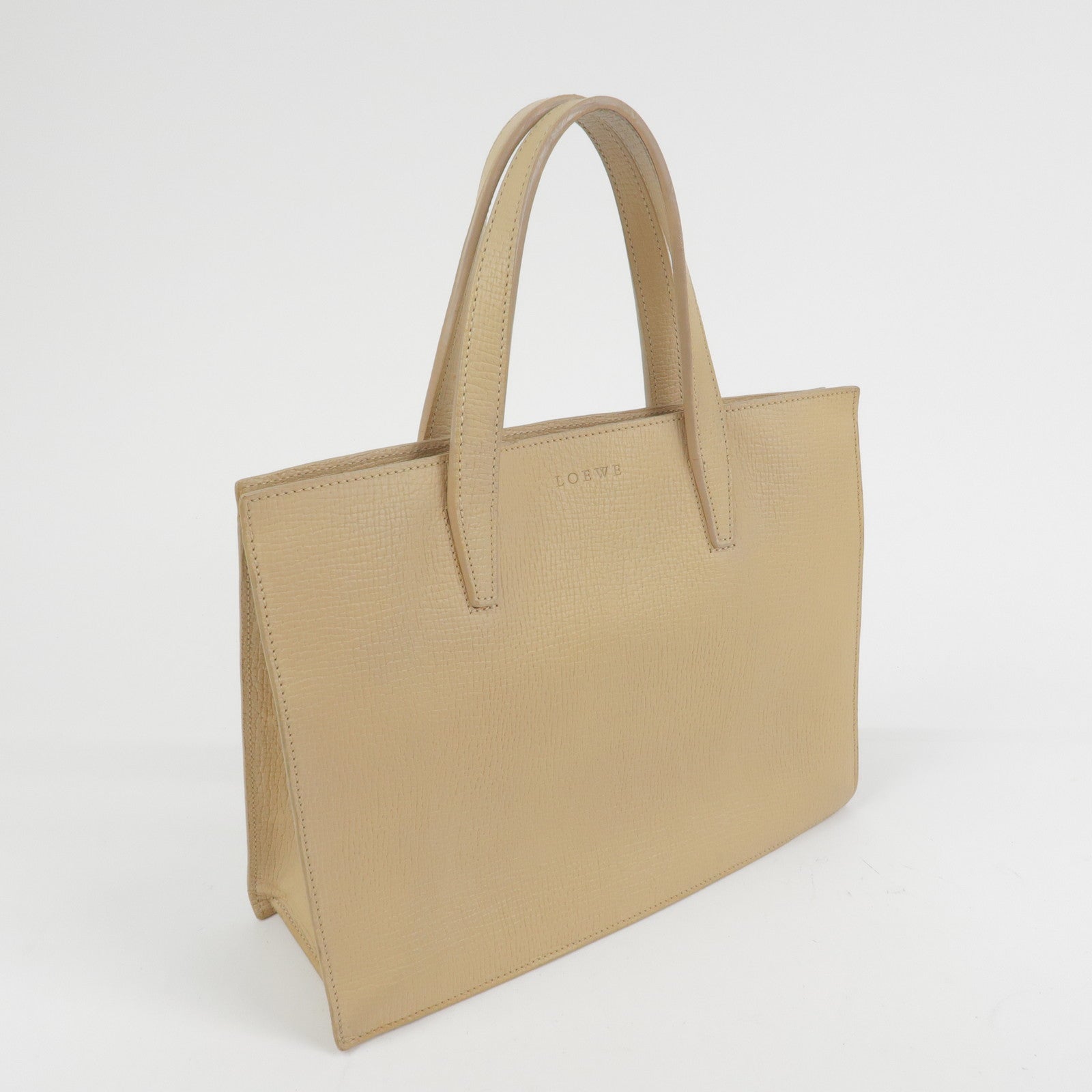 LOEWE Anagram Embossed Leather Tote Bag Hand Bag Beige