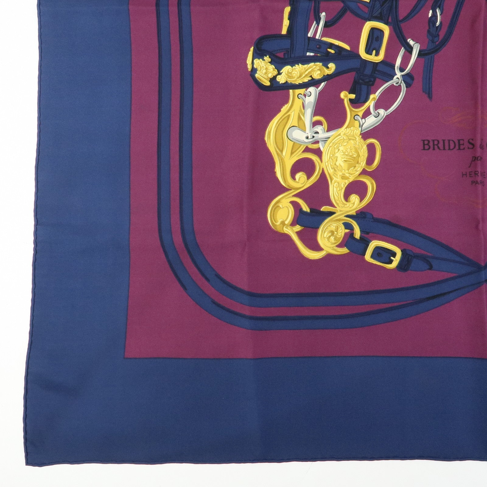HERMES Carre 90 Silk 100% Scarf BRIDES DE GALA Navy Purple