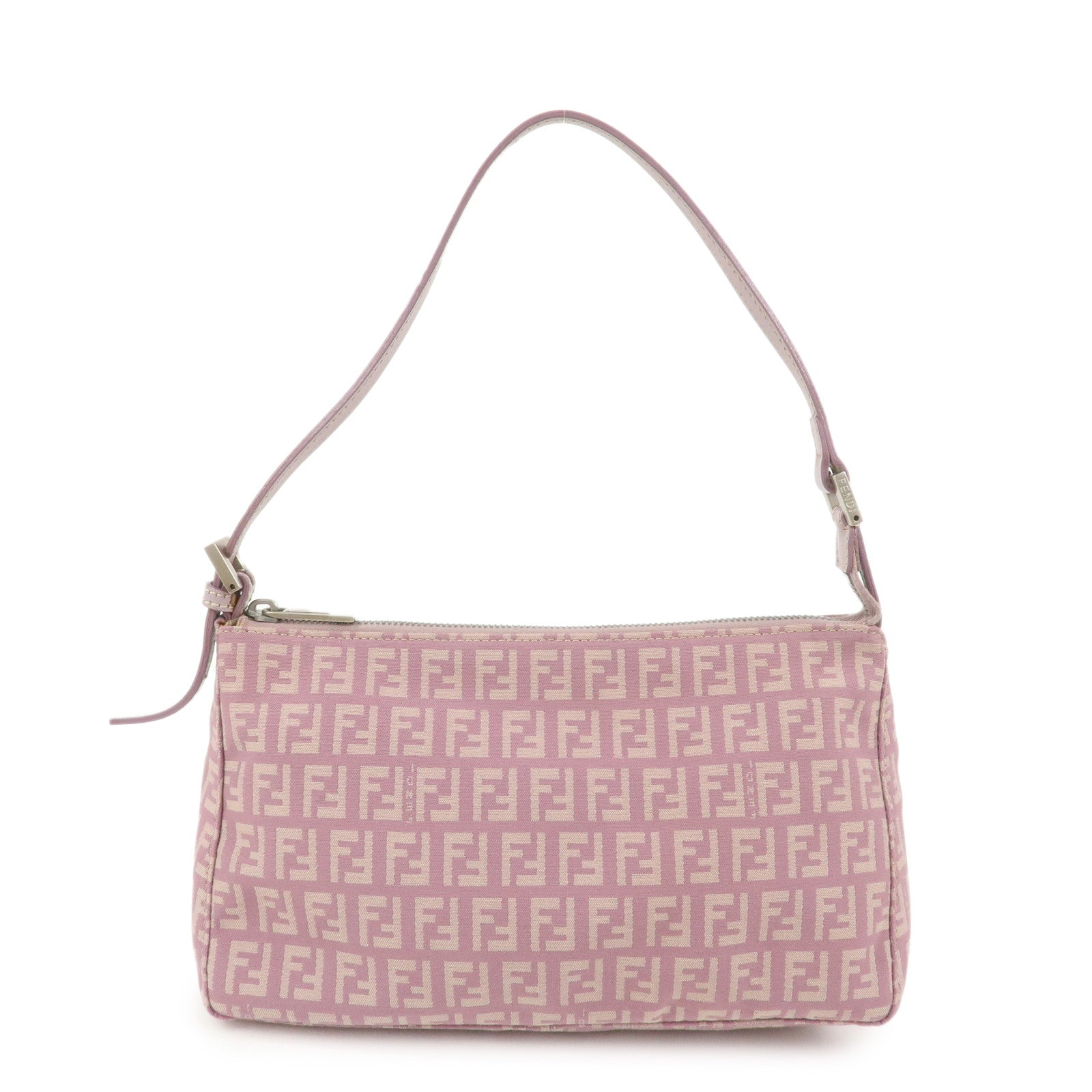 FENDI Zucchino Canvas Leather Shoulder Bag Light Purple 8BR267