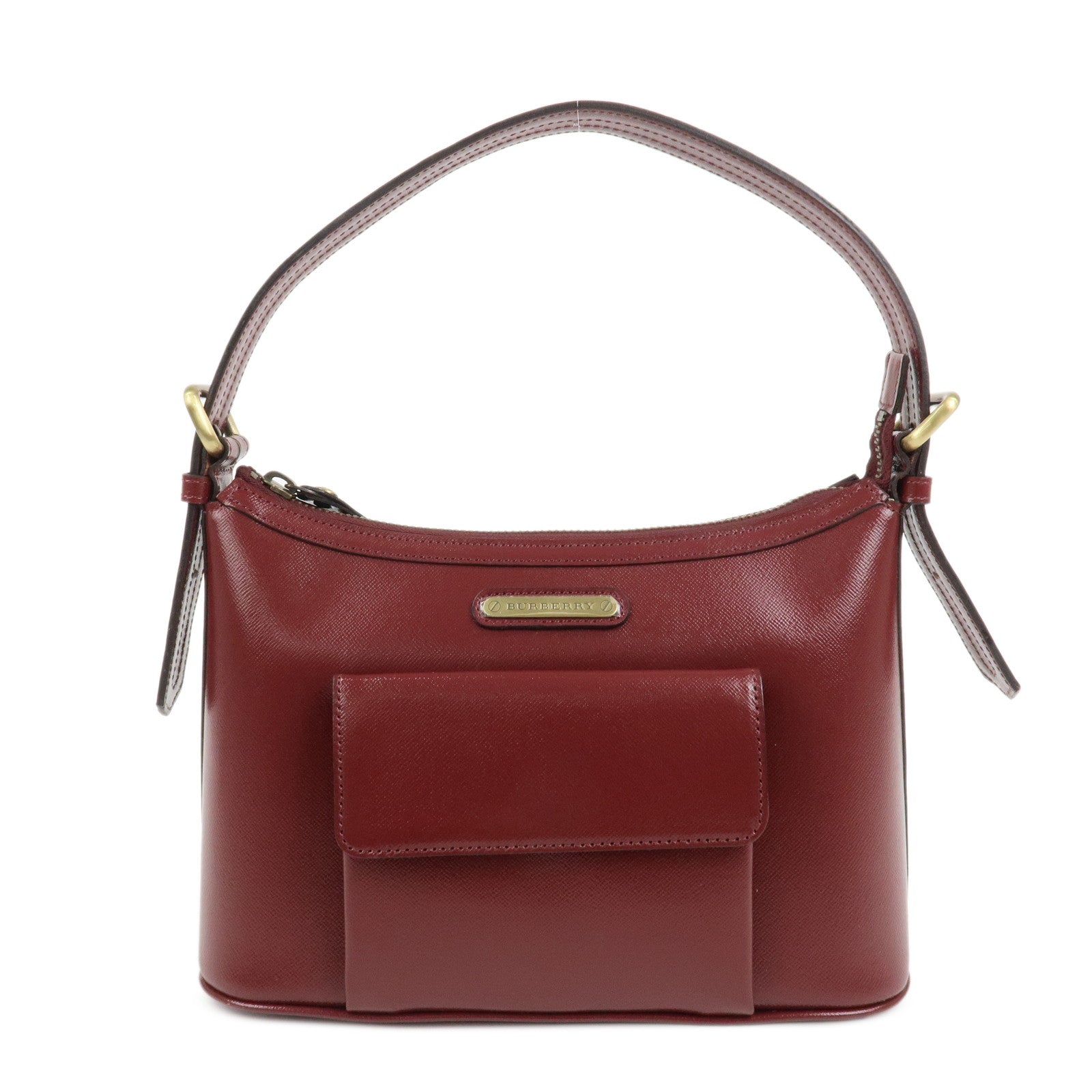 BURBERRY Leather Shoulder Bag Hand Bag Bordeaux Gold HDW